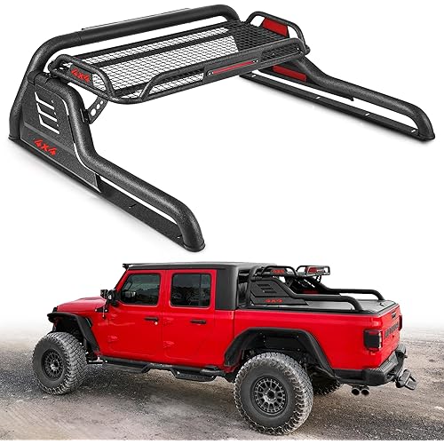 MONOKING DIY Color Roll Bar with Detachable Cargo Basket 3rd Brake Light, Mid Size Sport Bar Tonneau Cover for 2007-2026 Gladiator JT Tacoma Frontier Canyon Colorado Ranger, Carbon Steel Chase Rack