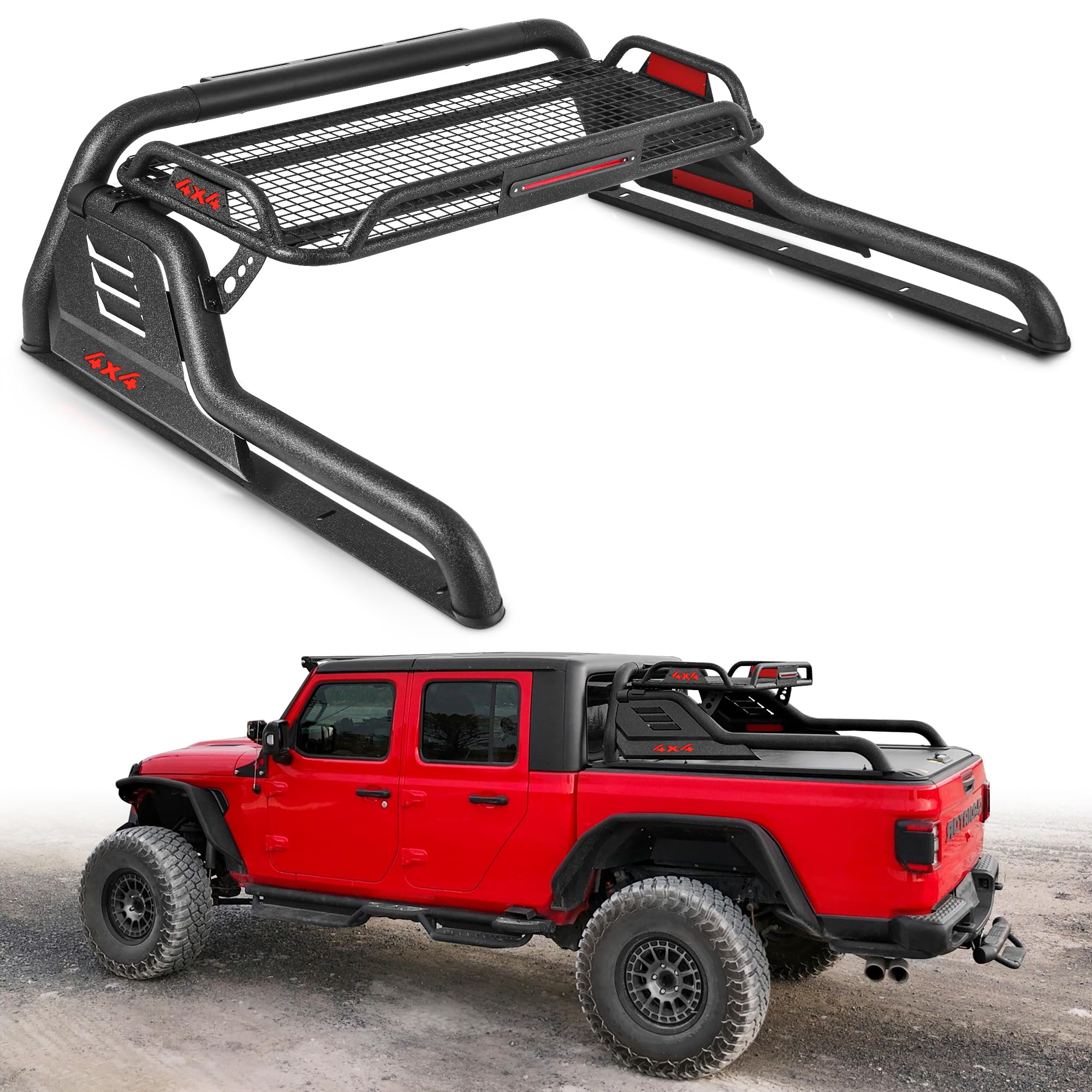 MONOKING Roll Bar for MidSize Truck with Cargo Basket 3rd Brake Light