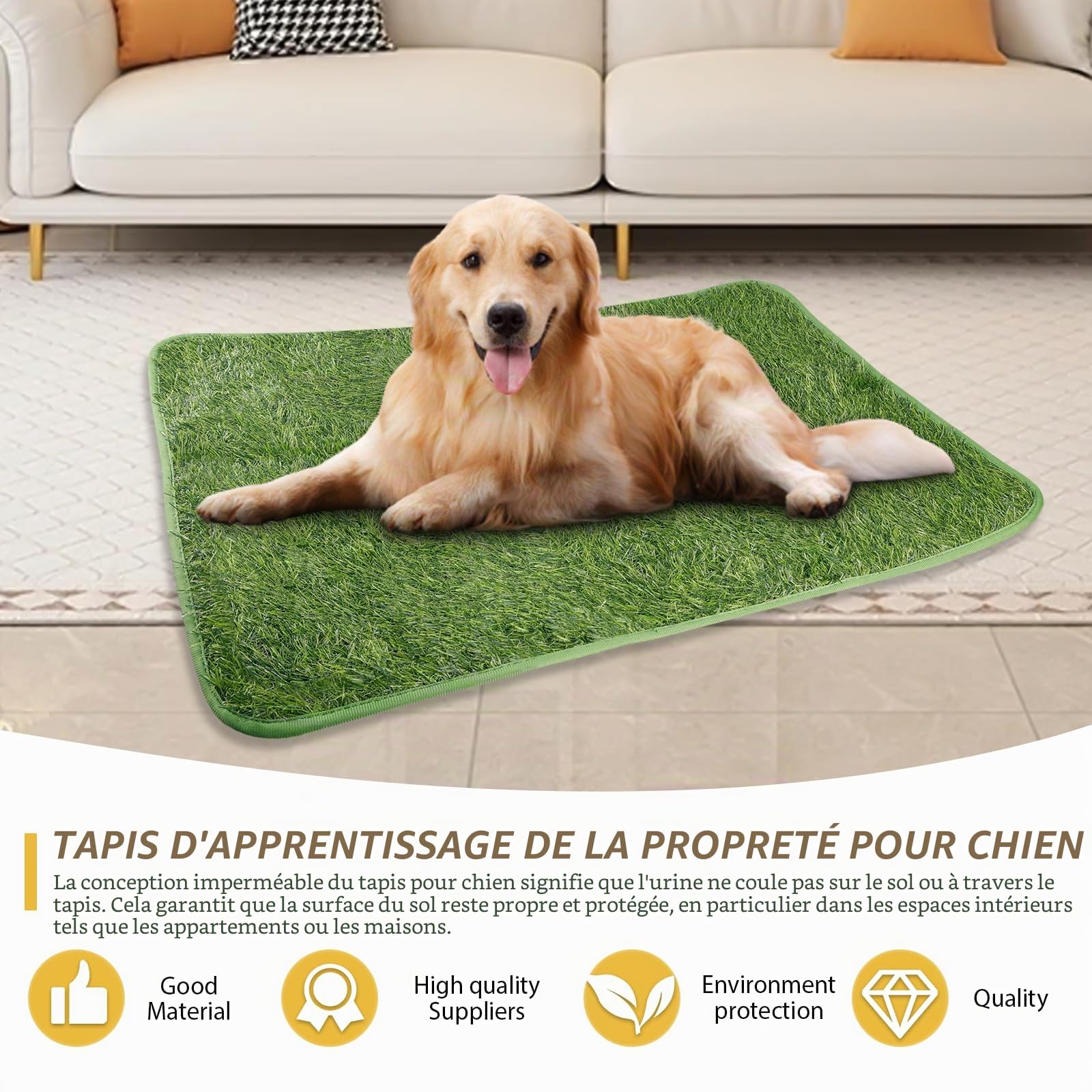 Bac à Litière pour Chien - Gazon Artificiel 50 x 70 cm - Tapis d'Entraînement pour Chiot - Lavable et Imperméable - Pour la Maison