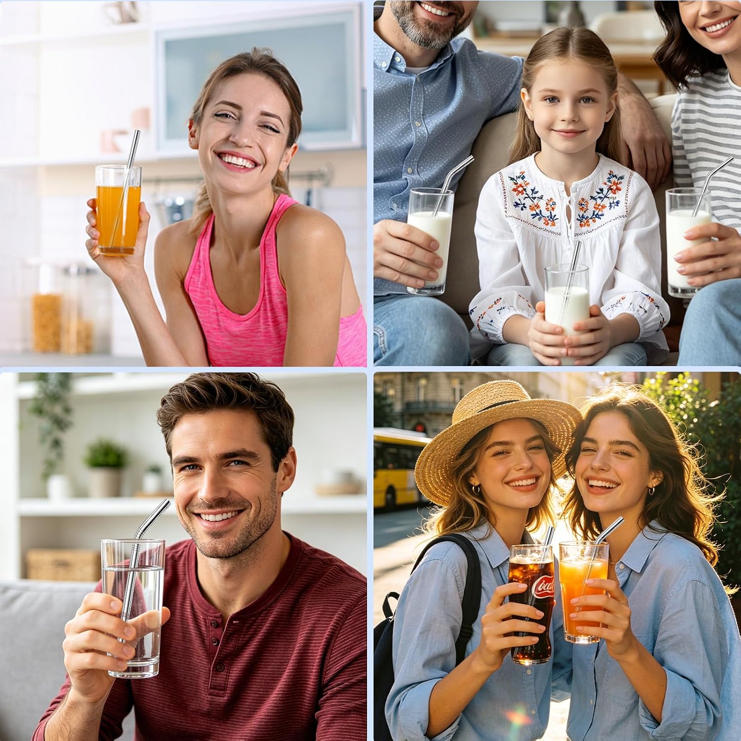10 Pack 8.5 in x 8 mm Metal Straws Reusable Stainless Steel Straws
