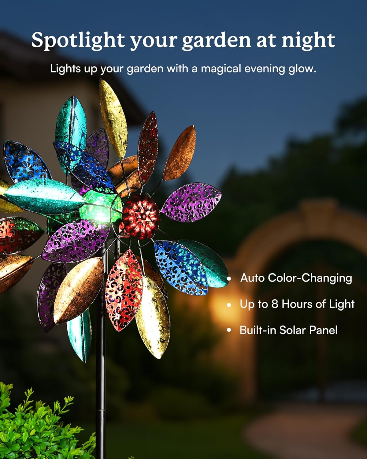Multi Color Solar Outdoor Wind Spinner and Metal Agave Plants Oudoot Decor