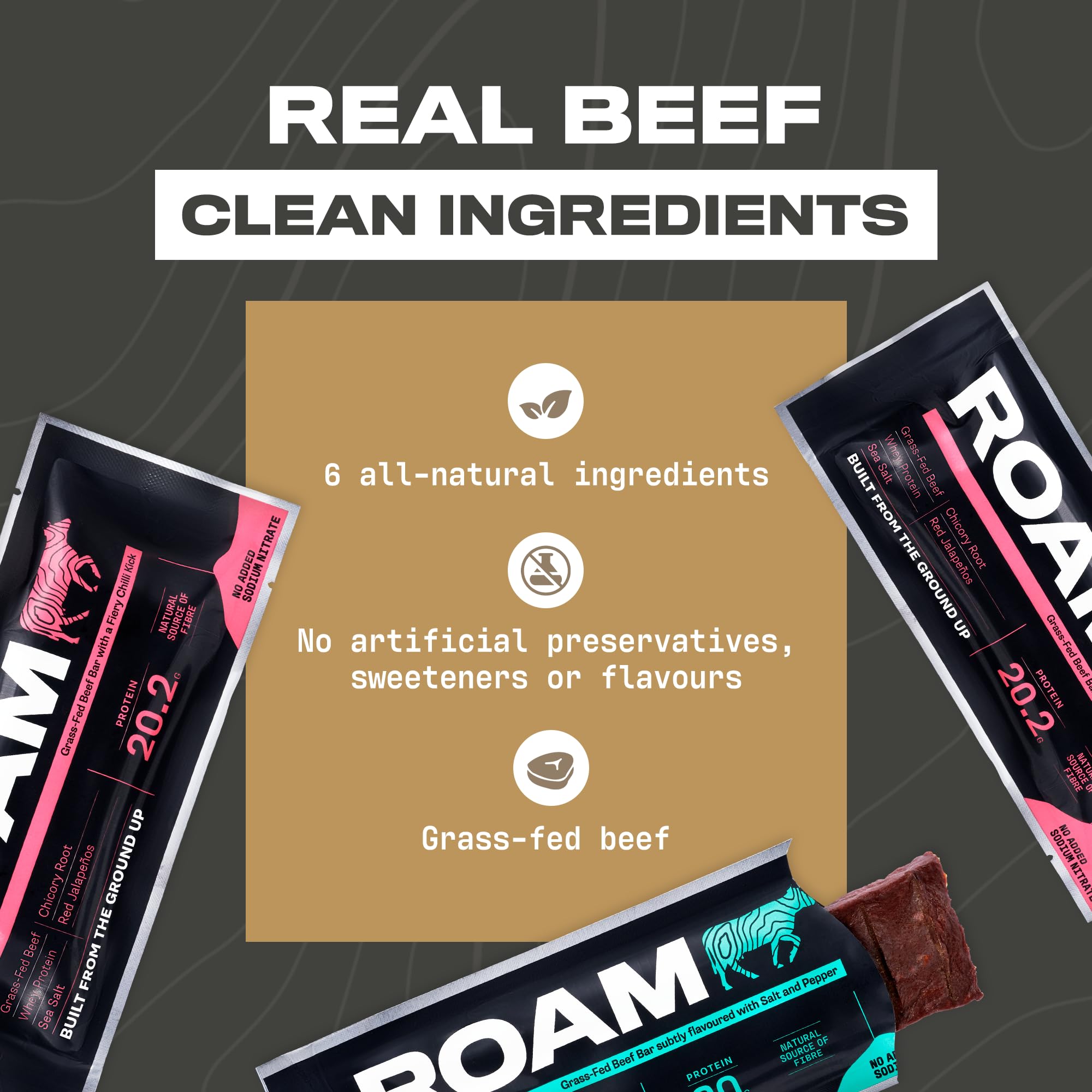 ROAM Natürliche Proteinriegel, Keto-Mahlzeitenersatz, 12 × 45 g glutenfreie gesunde Snacks, kalorienarme Snacks (Gemischtes Beef-Riegel Vorteilspack)