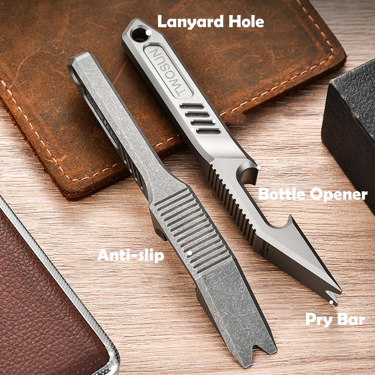 EDC Pry Bar Bottle/Can/Box Opener 6-in-1 Multi Tool 4.4" Titanium Nail Puller Prybar Screwdriver with Lanyard Hole