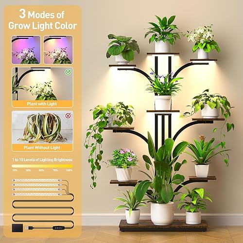 Miniatura 3 de XCSOURCE Soporte para Plantas de Interior con Luz de Crecimiento, Estante de Exhibición de Plantas de 9 Niveles Portaestante, Soporte para Flores