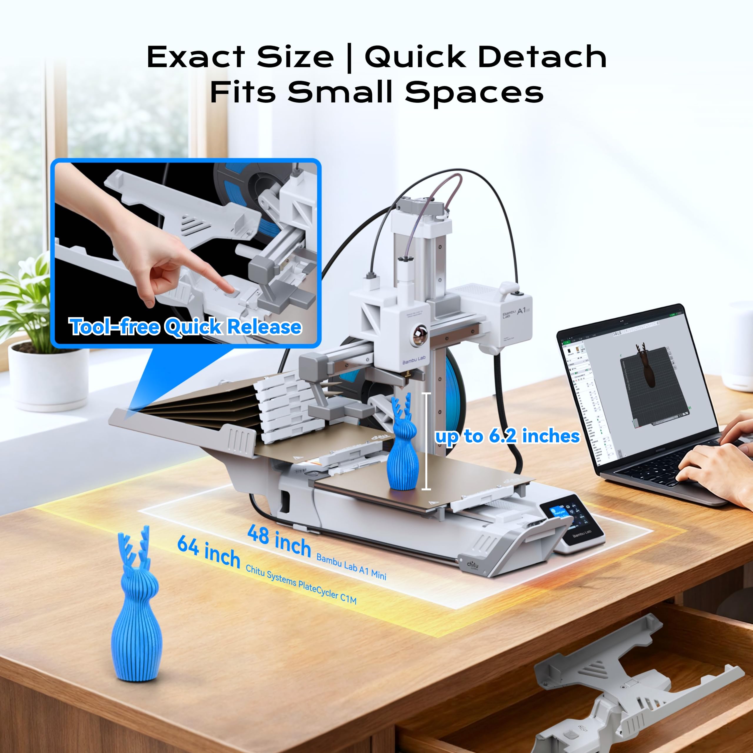 Chitu Systems PlateCycler C1M für Bambu Lab A1 Mini 3D-Drucker, automatischer Plattenwechsler, Mehrfachplattensystem, freihändiges Batch-Drucken, einfaches Zubehör und Upgrade für 3D-Drucker | Automatischer Plattenwechsler mit Spray-Pulverbeschichtung, Fü
