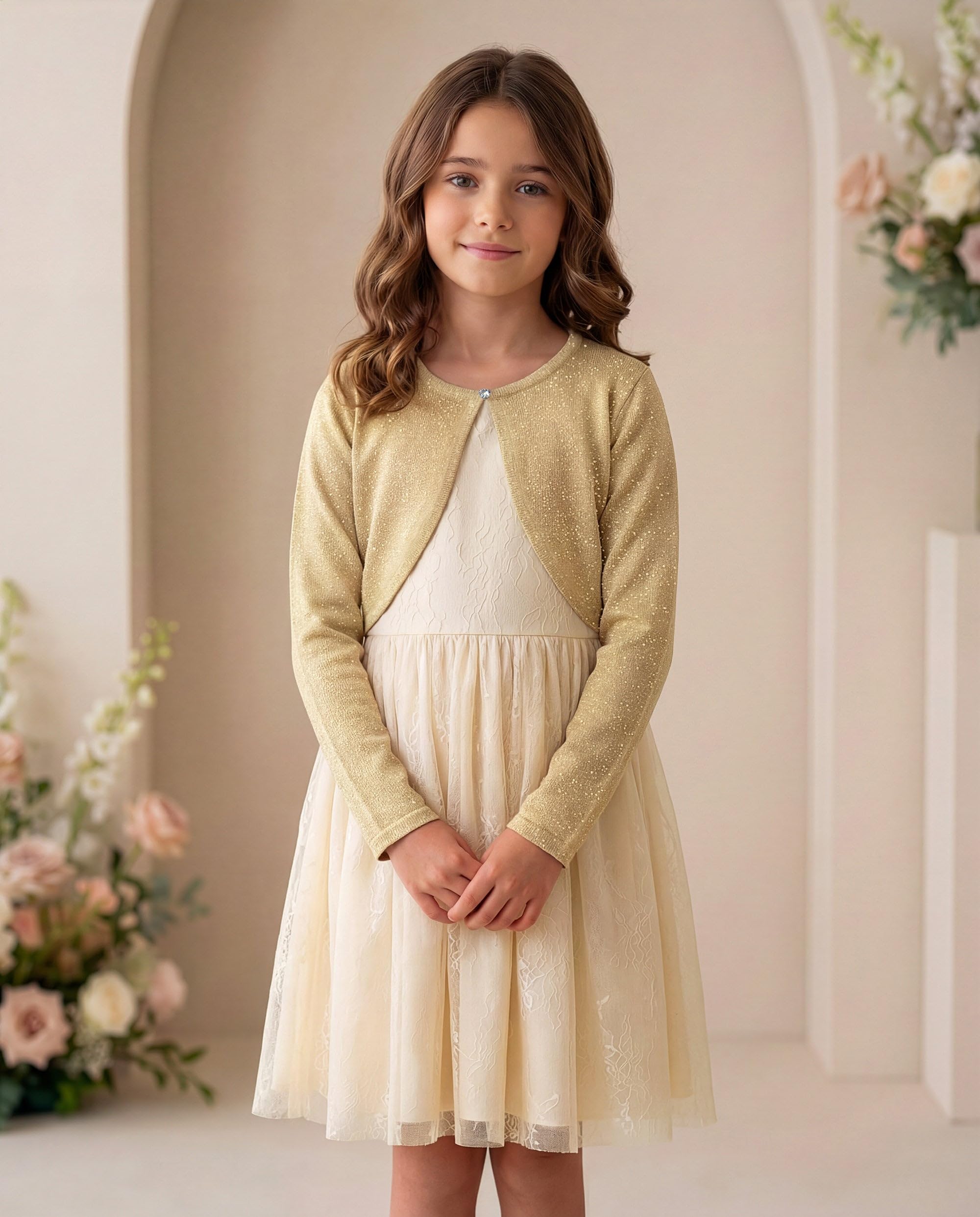 Bolerose Chicas Manga Larga Brillante Bolero Niñas Cárdigan