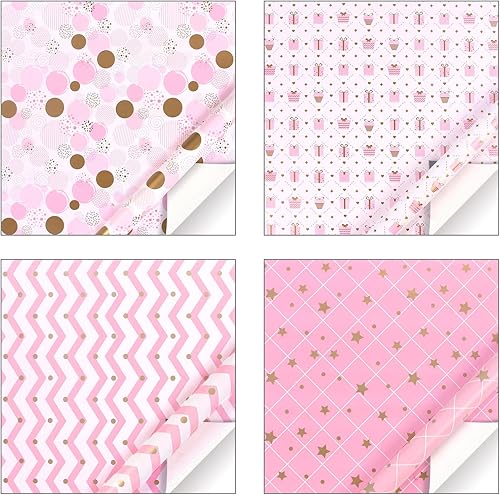 Miniatura 3 de Jatidne 12 hojas de papel de regalo de cumpleaños con etiquetas y cuerda plana rosa para cumpleaños graduaciones