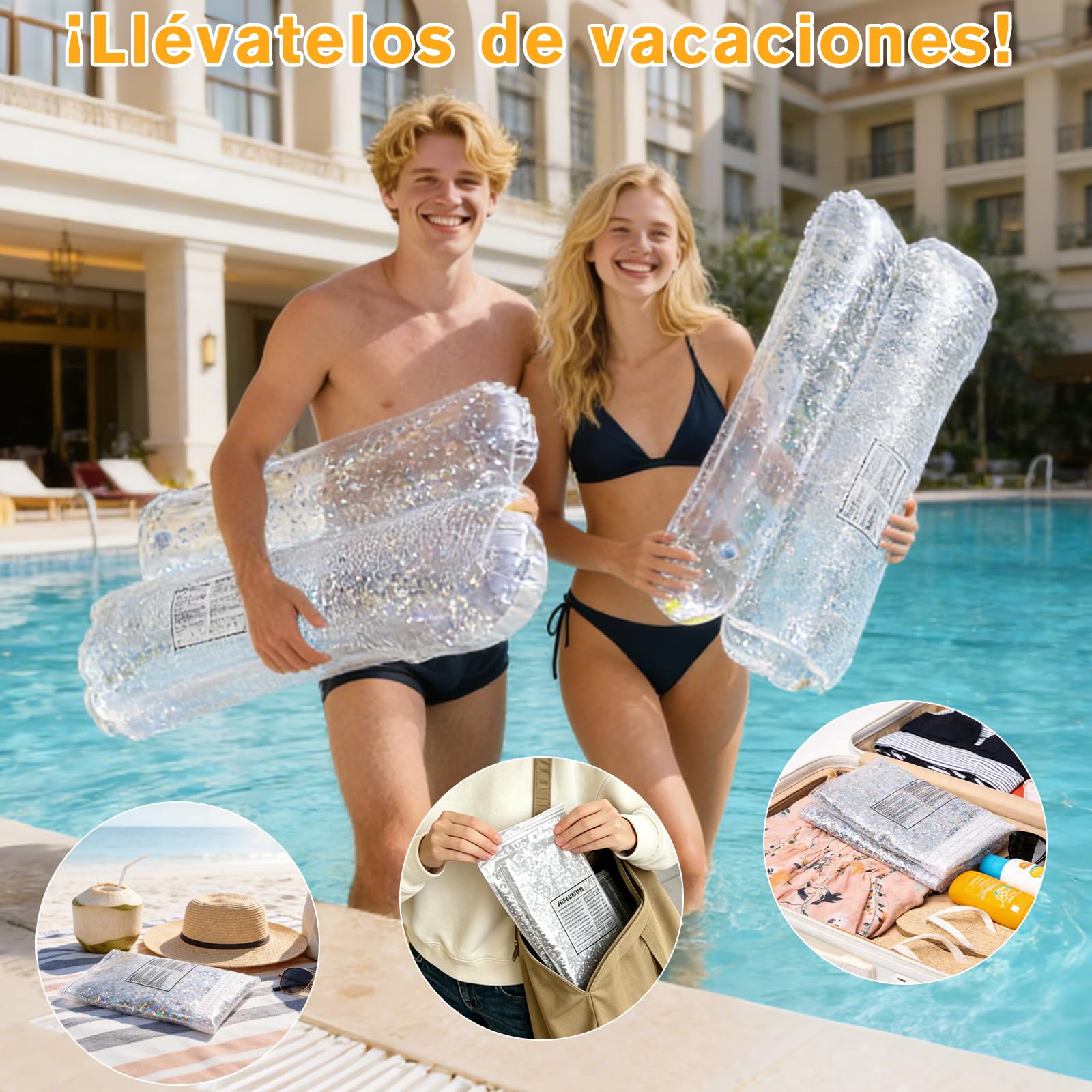 CYFIE Colchoneta Piscina 4 en 1, Hamaca Inflable Adultos 110x68cm, Flotadores Hinchables para Piscina con Asiento para Sentarse Tumbarse Montar y Derivar en Agua, Plegable con Bomba y Parche