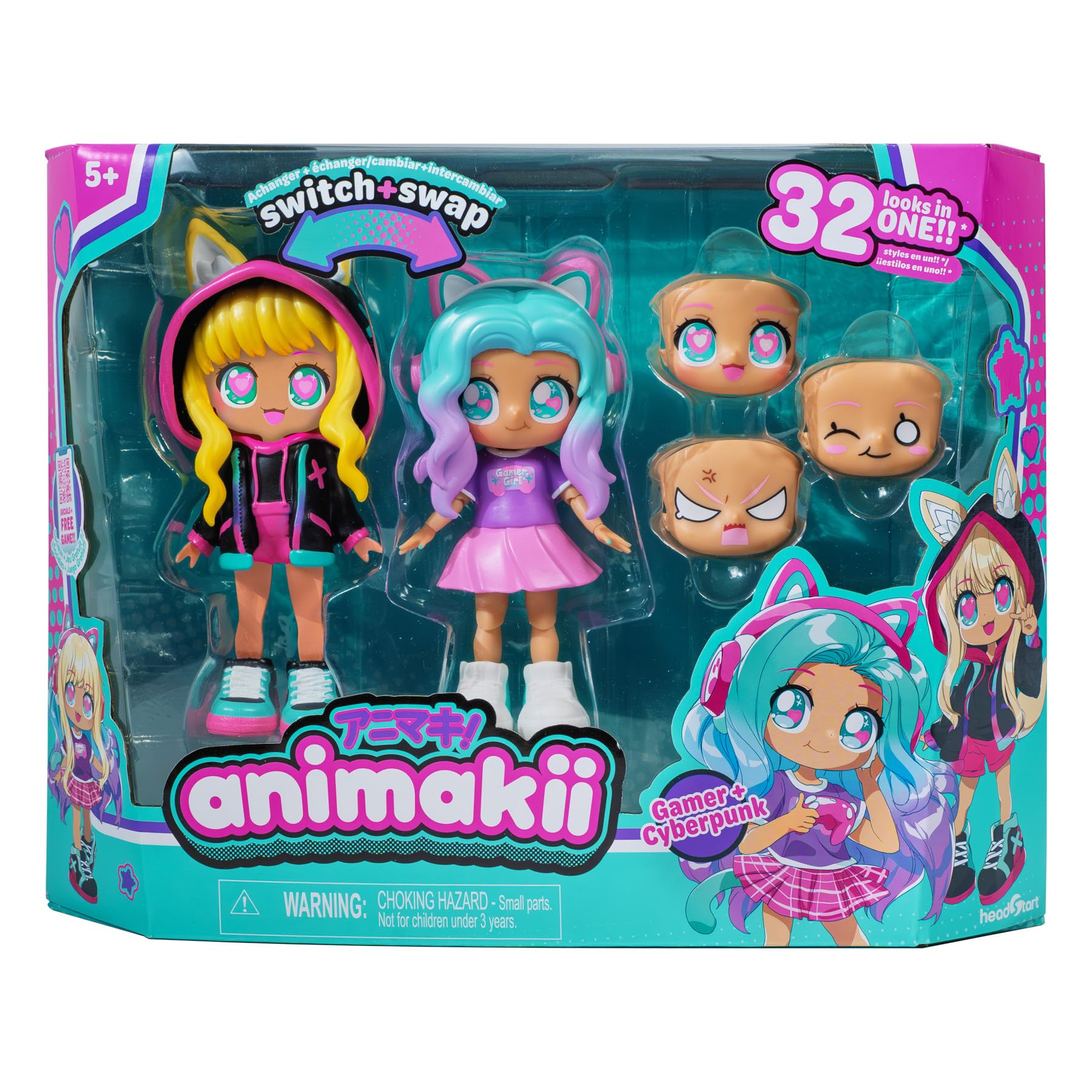 BANDAI - Animakii Cyberpunk und Gamerin - Set Personalisierbare Puppen - 1 Puppe, 4 Gesichter, 2 Frisuren, 2 Outfits… – Ansicht 2