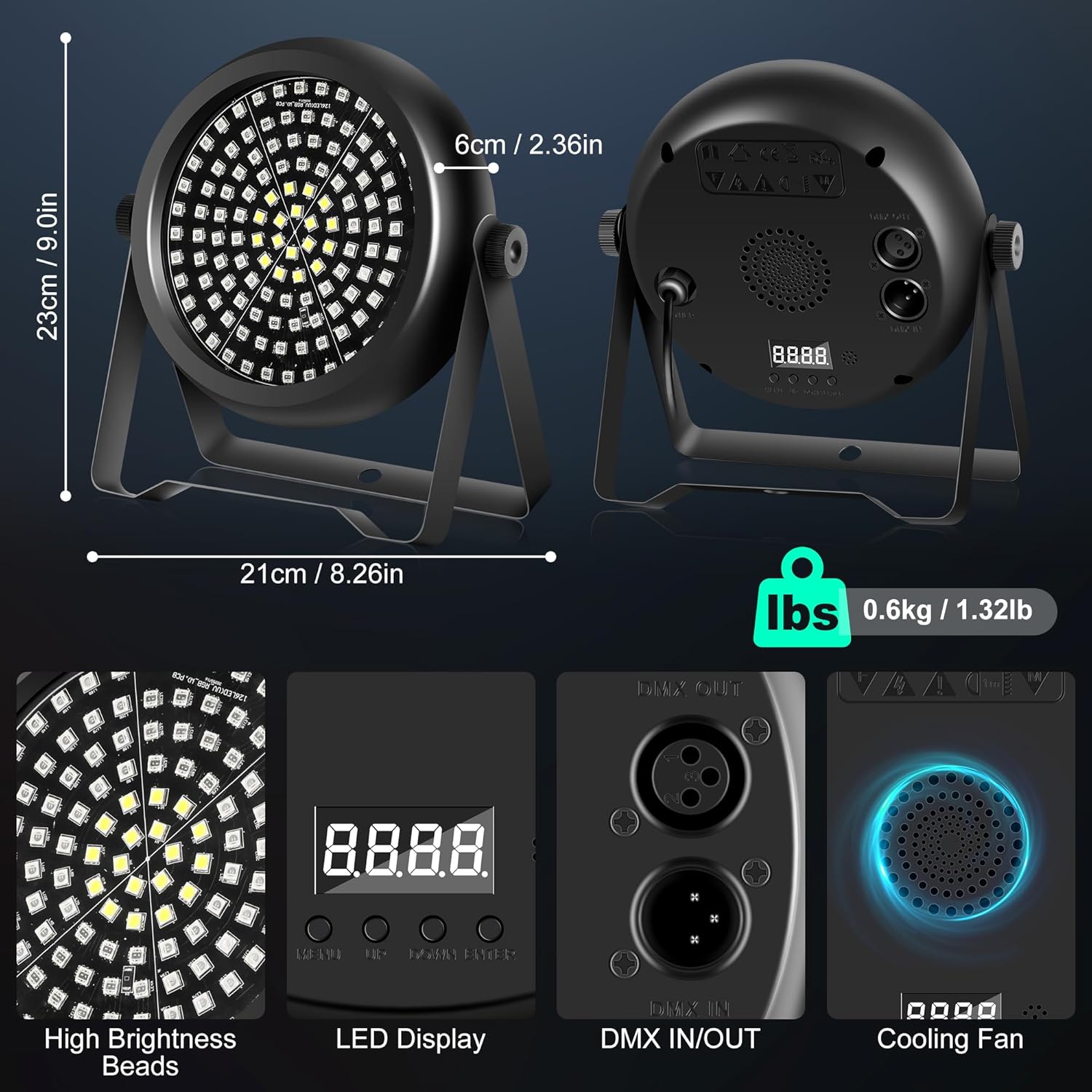 Strobe Lights for Christmas,2Pack 30W 126LEDs RGB+W+UV DJ Strobe Lights with Wireless Remote Control DMX512 Sound Activated DJ Stage Par Can Uplights for Wedding Party Club Halloween Lighting