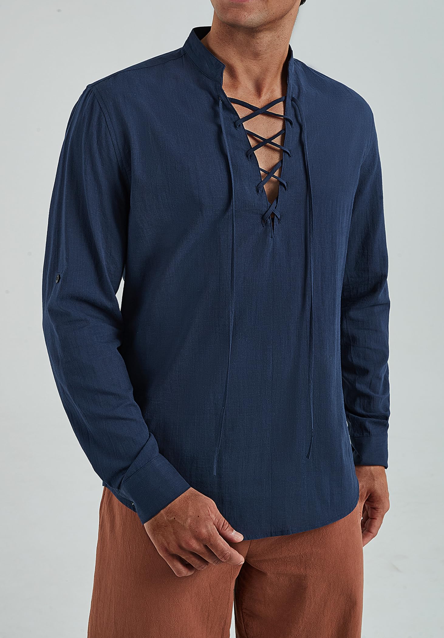 Enlision Chemise en Lin à Lacets pour Homme Costume Vintage médiéval décontracté à Manches Longues Viking Pirate Chemise