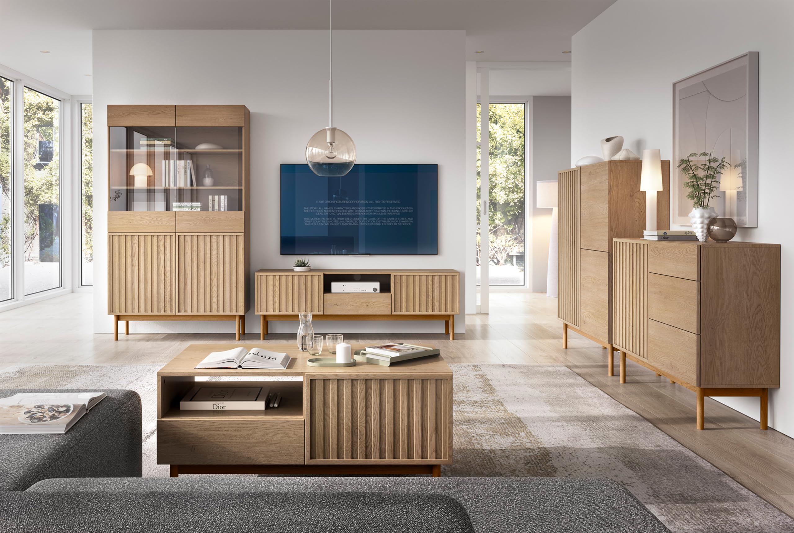 AXLIVING Vitrine Eiche Santarco W2D – 106 cm breit, Eiche Cremona