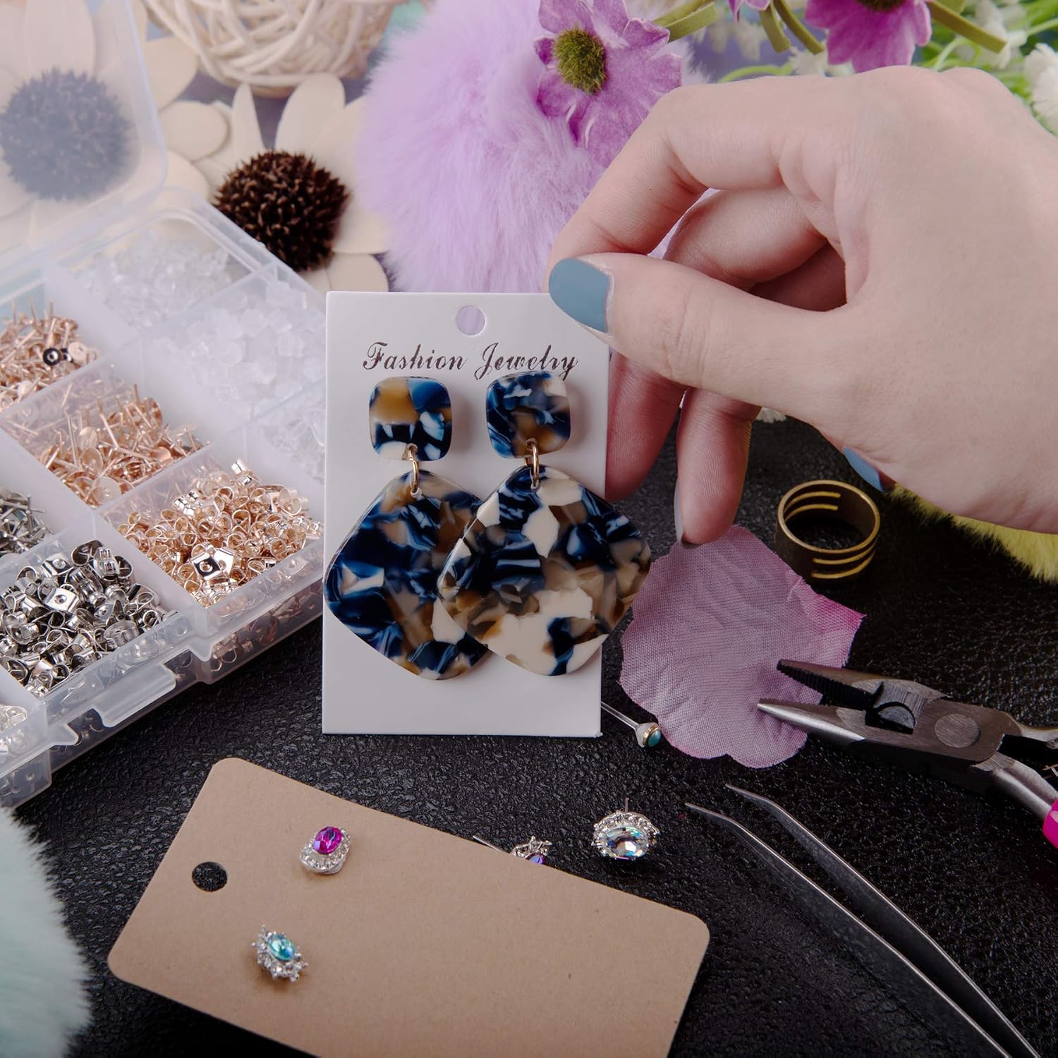 BQTQ 2600 Pcs Earring Making Supplies With Stainless Steel Posts, Backs, Flat Pad Studs, Blanks, Butterfly and Rubber Bullet Backs for Jewelry Making