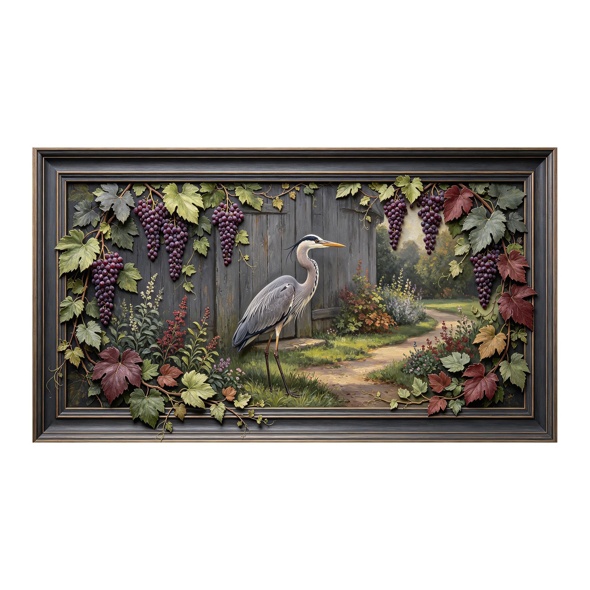 Yzpallescene 3D 3D Framed Wall Art 50cm×90cm Rustic Garden Heron Vineyard Landscape Oil Painting Large Size SelfAdhesive Removable Wall Decor Prints Artwork for Living Room Bedroom Office