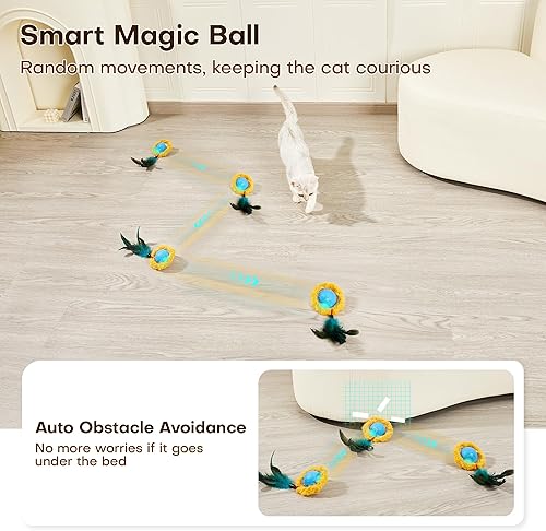 Miniatura 4 de Potaroma Juguetes interactivos para gatos, pelota de movimiento rápido en alfombra de juego, bola activada por movimiento automático para escondite