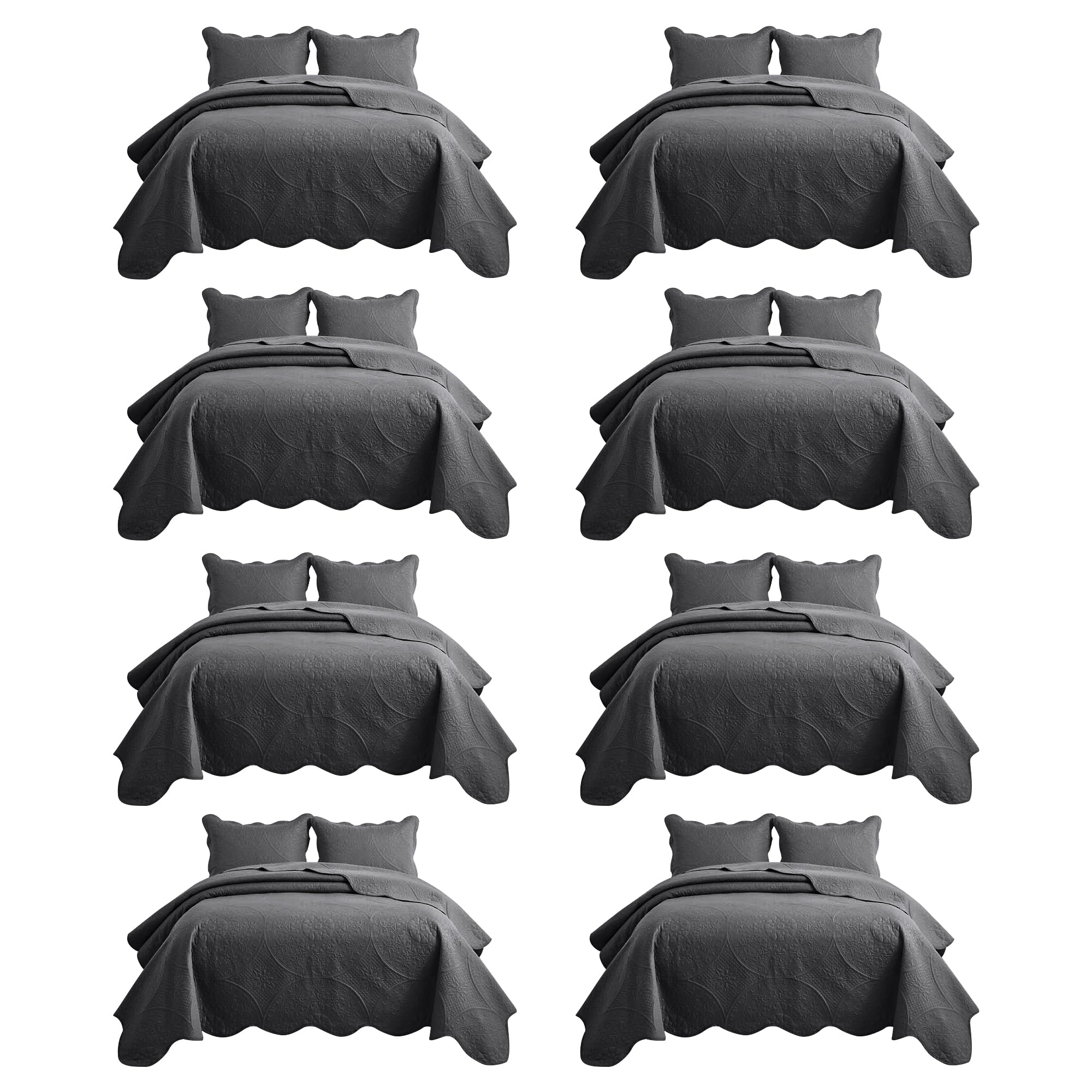 IR Imperial Rooms King Quilt Charcoal Floral 8 Pack for Hotel Guest Room