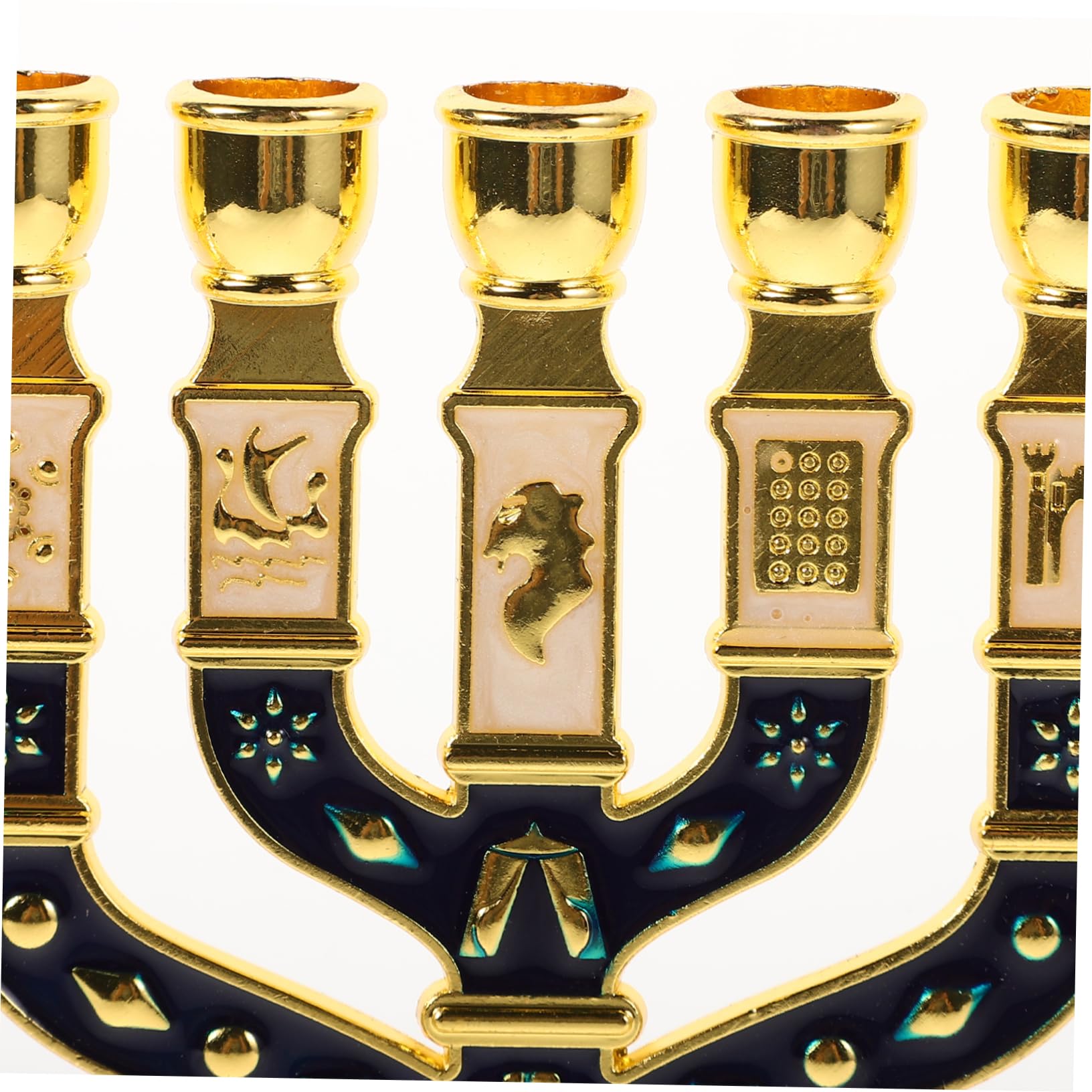 GARVALON Candeliere Ebraico da Tavolo in Lega di Alluminio Blu Design a 7 Bracci Elegante per Cerimonie Religiose e Decorazione della Tavola in Ambito Familiare