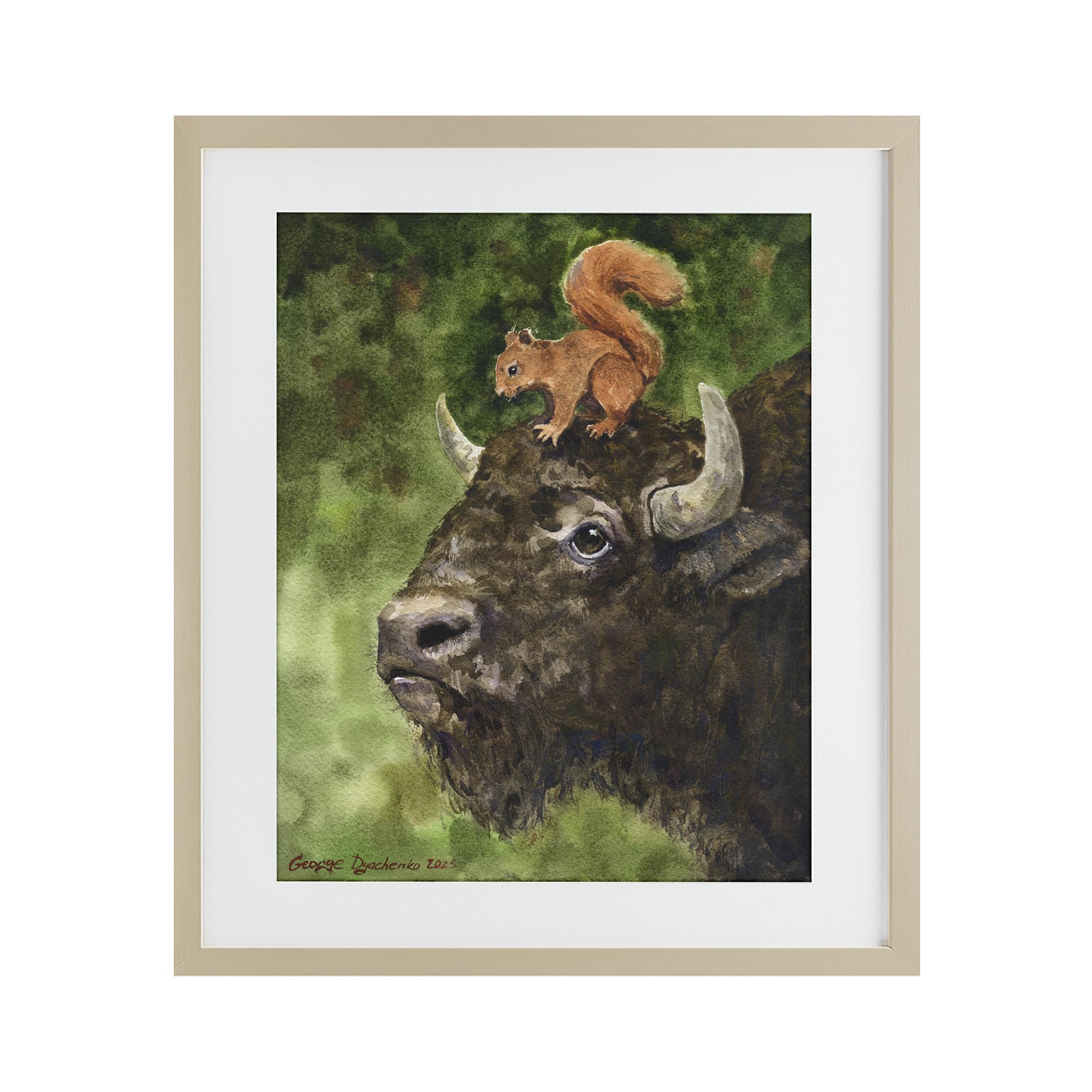 Stupell Industries Harvest Pine (Textured) Bison Squirrel Wildlife Lodge Duo, 17 X 21 Inch Framed Print Under Glass