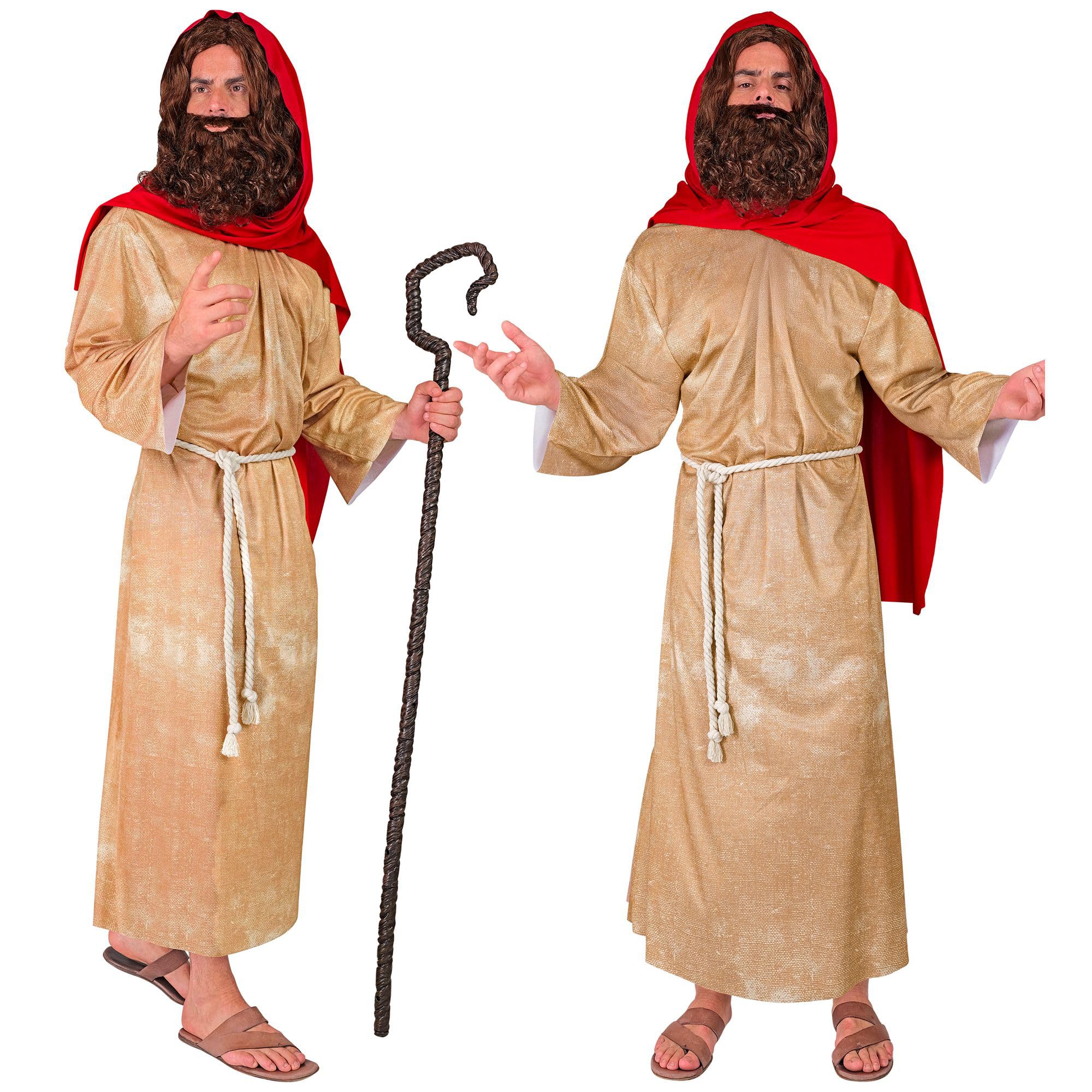 W WIDMANN MILANO Party Fashion - Messias Kostüm Herren | 5-teiliges Set mit Tunika, Gürtel, Schultertuch, Perücke und Bart für Krippenspiel, Theater, Mottopartys, Karneval