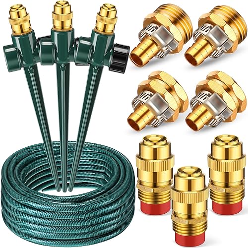 Landical Sistema de riego por encima del suelo, paquete de 3 rociadores de césped y manguera de jardín de 32.8 pies, sistema de riego por goteo,