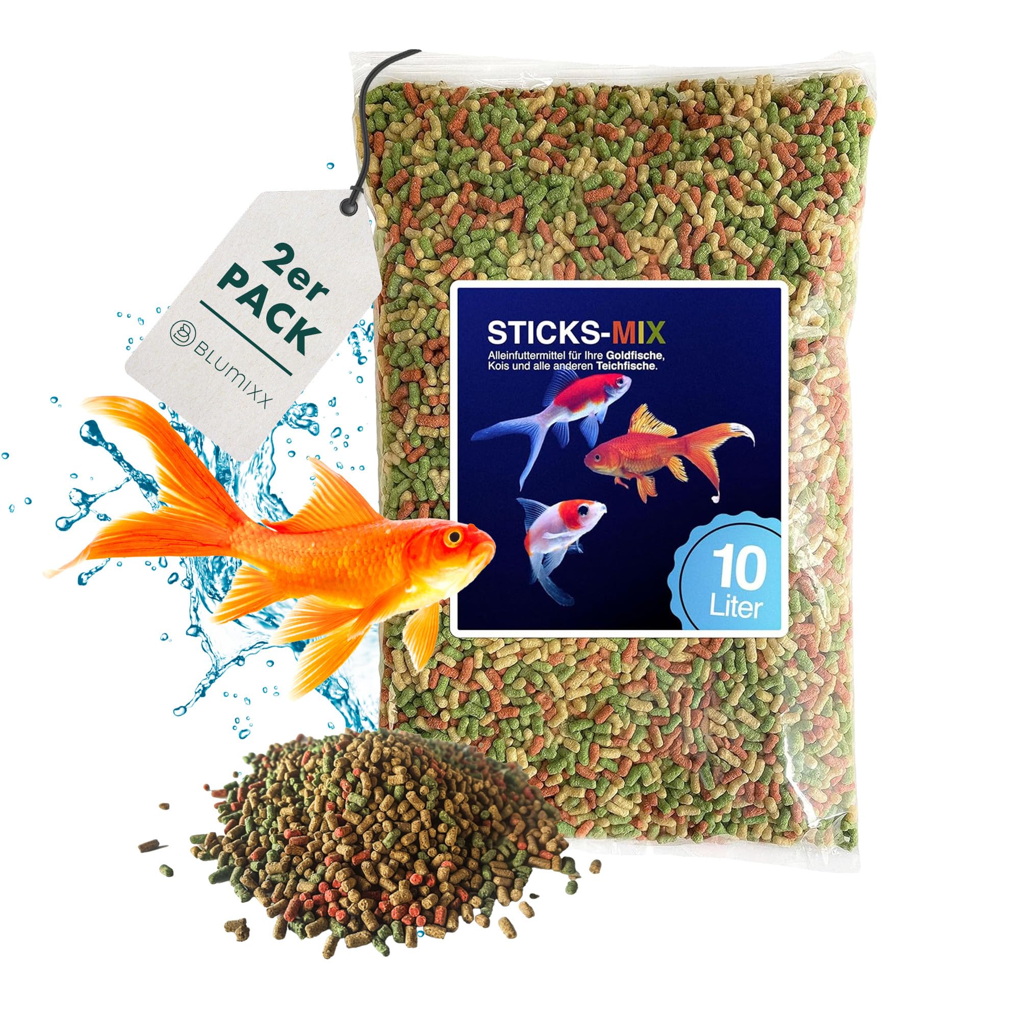 Estanque Sticks Mix 20 litros – Pienso completo premium para peces de estanque, kois y peces de colores, enriquecido con vitaminas, no se empañan