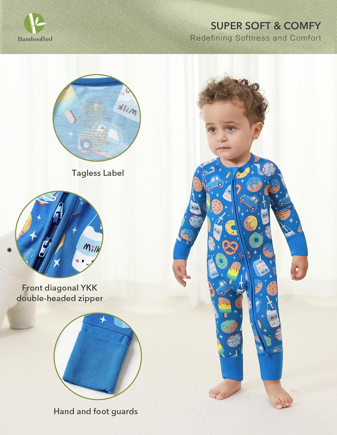 Baby Boy Girl 2 Pack Rompers Long Sleeve Zipper Romper Infant Jumpsuits 2-Way Zippered One-piece Pajamas 3-24M