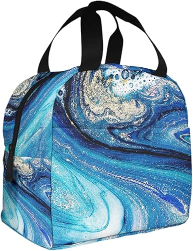 Bolsa de almuerzo abstracta océano remolinos de mármol Las ondas de ágata azul pintura aislada bolsa de almuerzo bolsa de almuerzo más fresco para