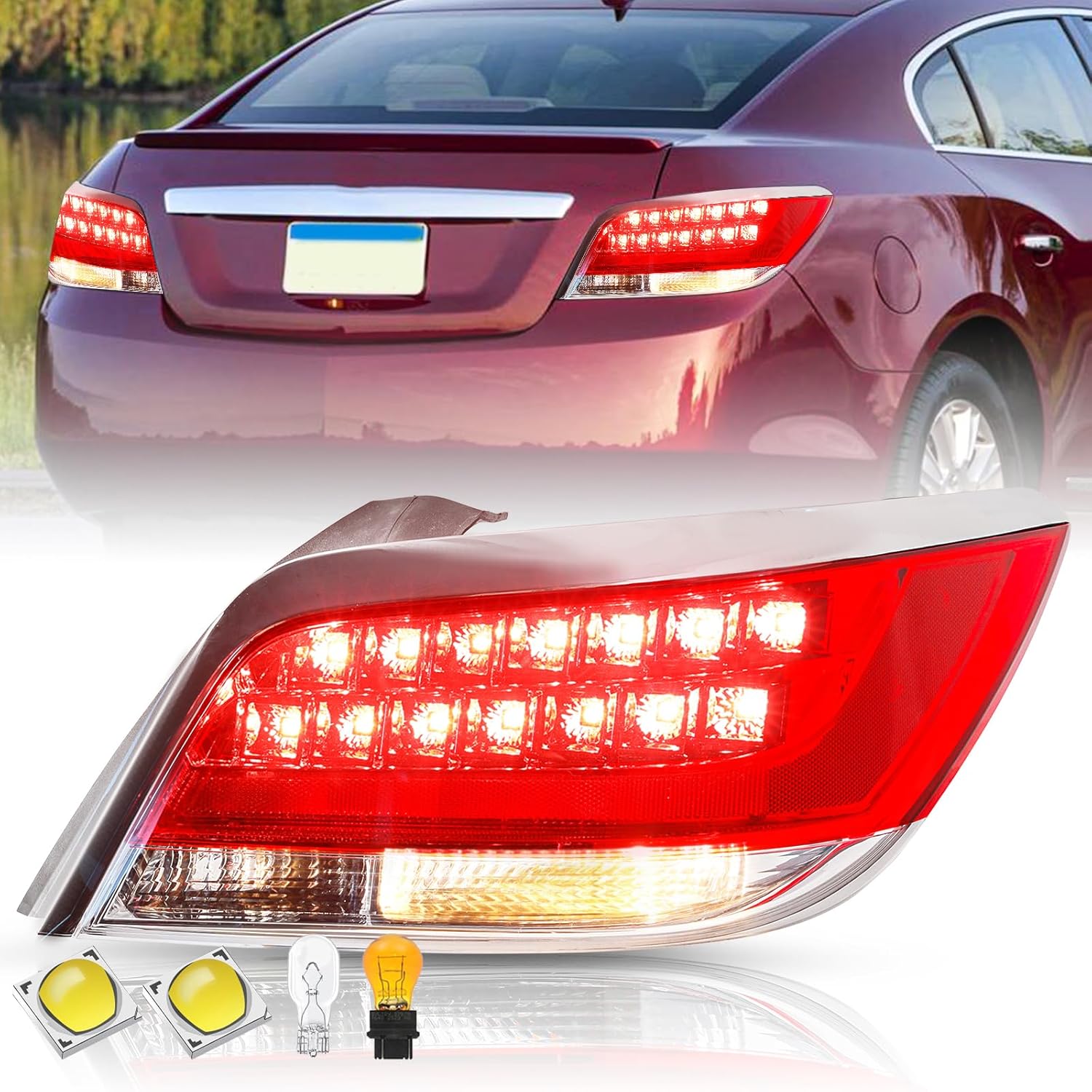 LED Tail Light Assembly For 2010 2011 2012 2013 Buick Lacrosse & Allure Outer Rear Taillight Assembly OE Direct Replacement Brake Tail Lamp Right Passenger Side with Bulbs