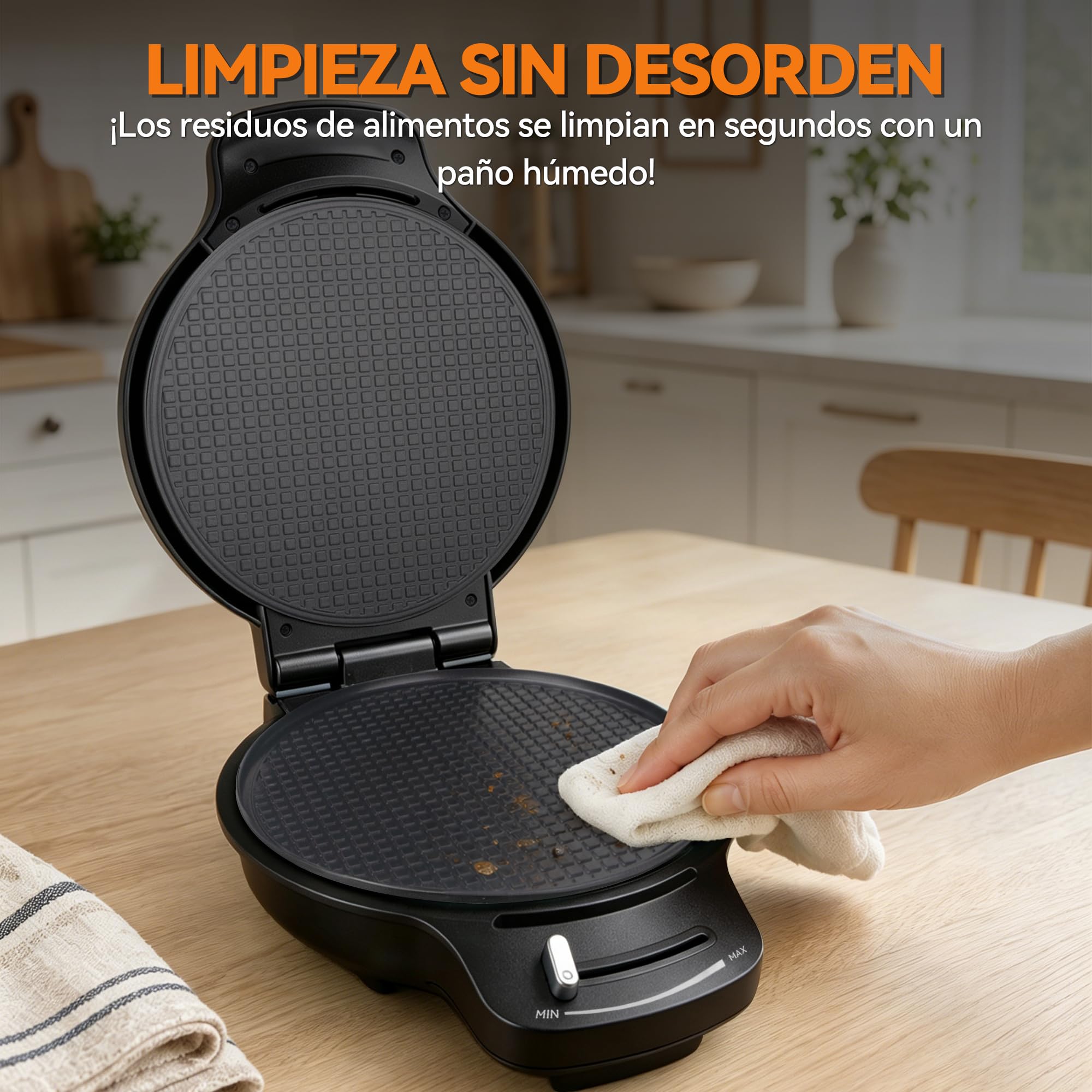Baker's Friend Máquina Gofres Conos Helado, Control Tostado, Gofrera 7,5" Fina Antiadherente, Gofres Crujientes, Rodillo Conos, Color Grafito