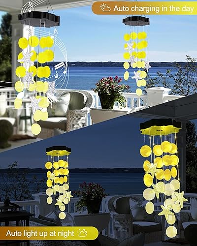 Vista 64 de Toodour Campanillas de viento solares para exteriores, luces colgantes de Pascua pastel con 2 modos, luces de conchas de luz regalos para mamá