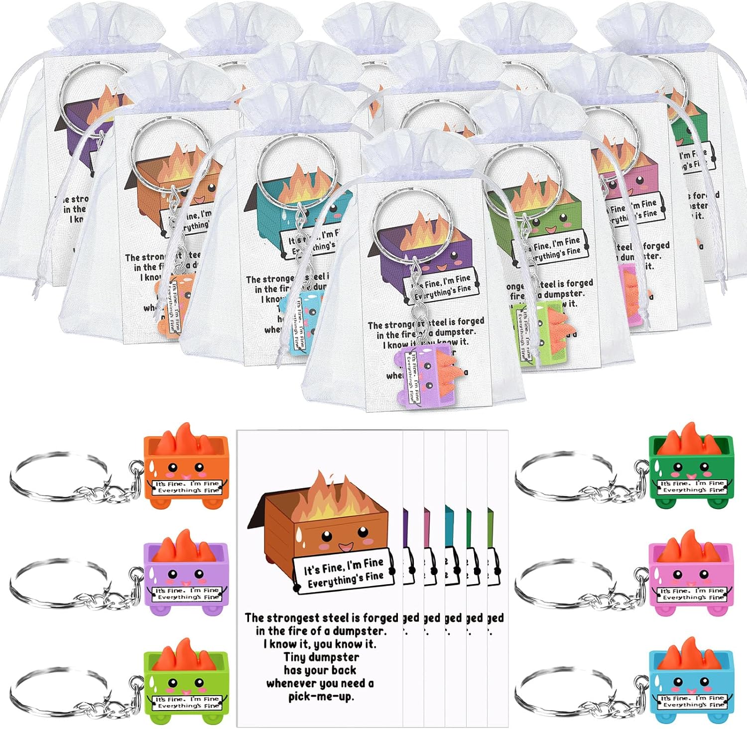 Gemscream 54 Sets Employee Appreciation Gifts Bulk Postive Dumpster Keychains Set Emotional Support Gifts for Coworkers Teacher Nurse (Cute Style)