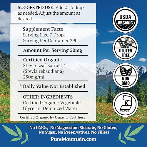 Miniatura 3 de Edulcorante líquido orgánico de stevia – sin alcohol y sustituto de azúcar kosher – Botella de vidrio de 2 onzas