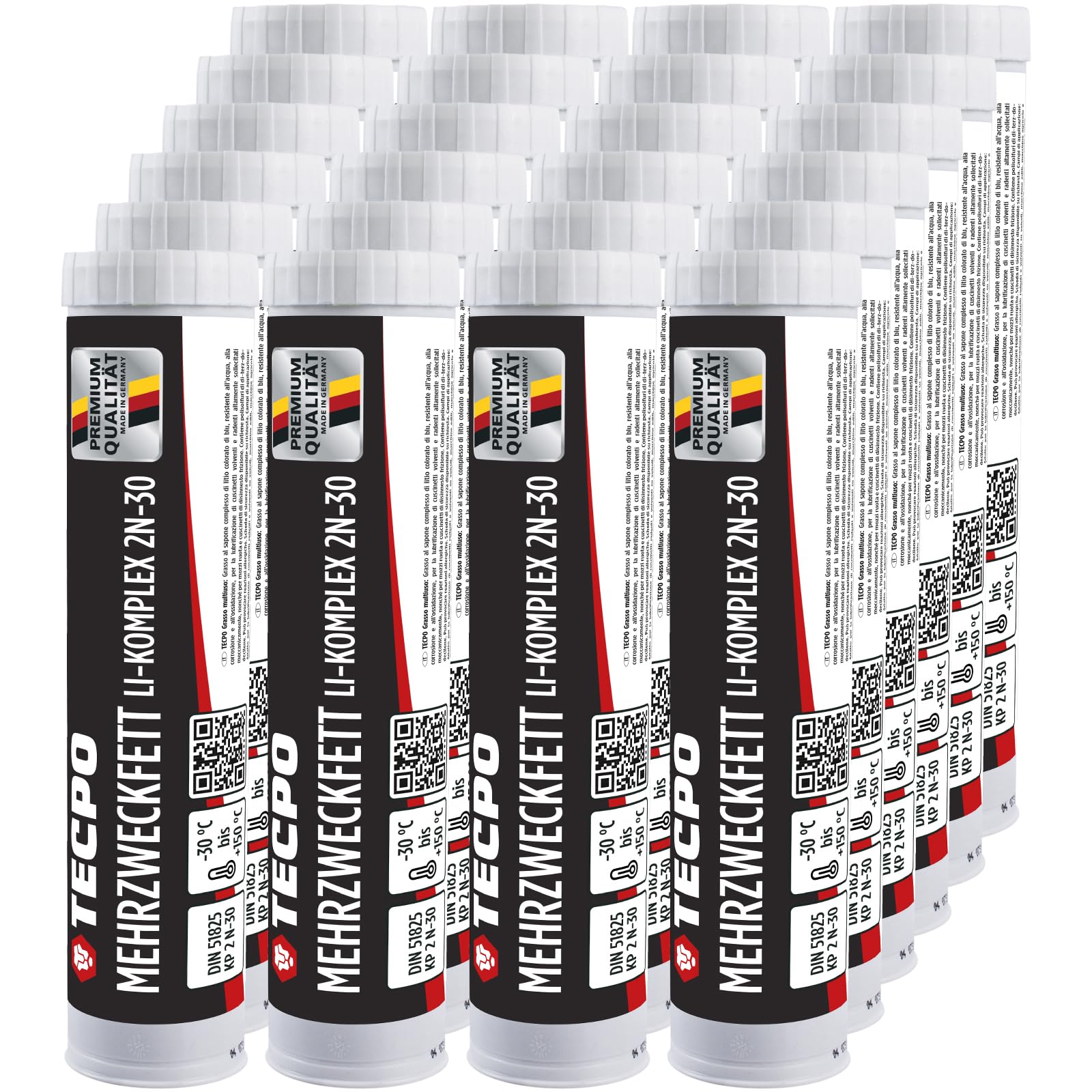 TECPO Grasa multiusos de alto rendimiento Li-Komplex 2N-30 24 x 400 g cartucho de grasa de larga duración para rodamientos, resistencia extrema a la presión, reduce la fricción y los golpes, grasa