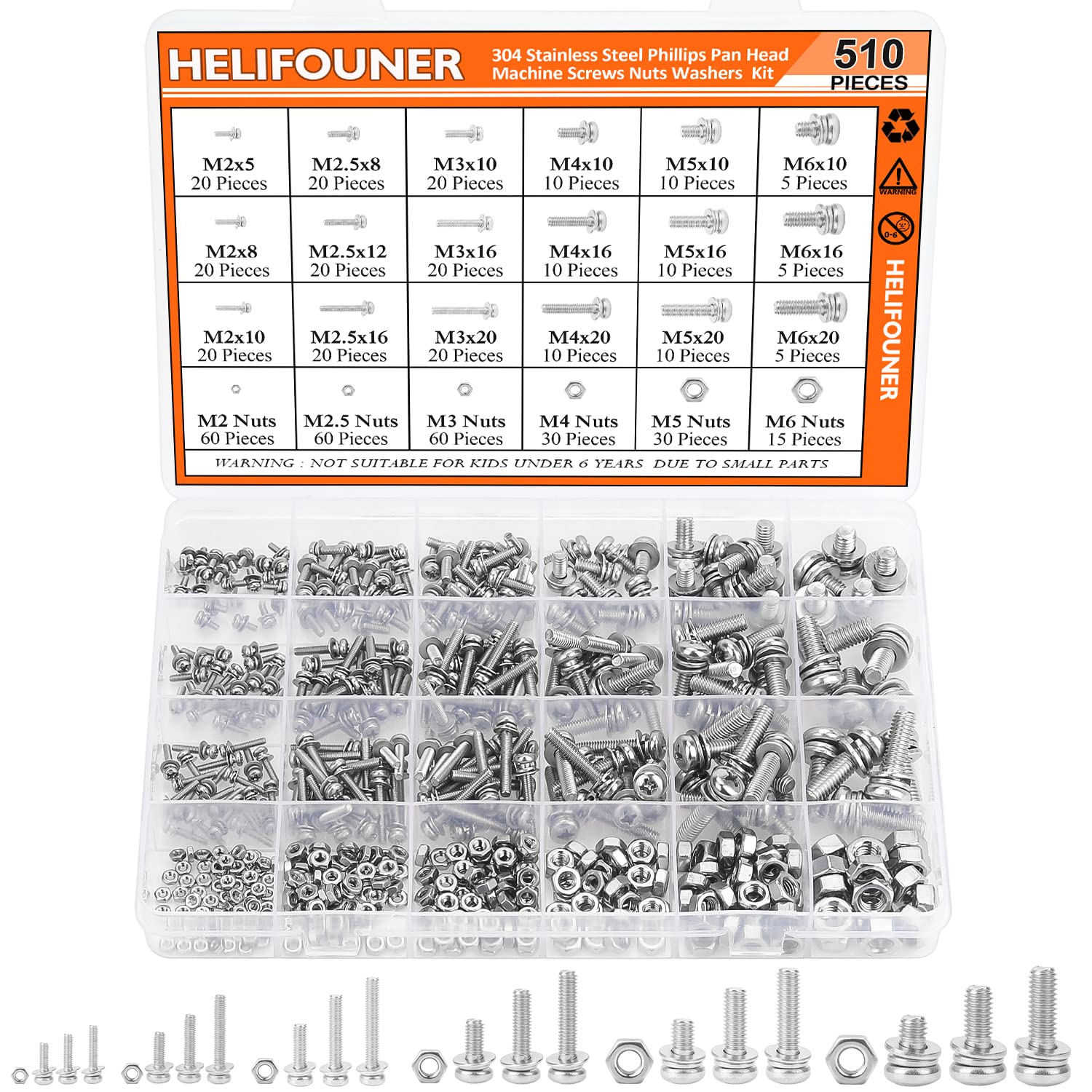 M5 Stainless Steel Machine Screws Kit - 210 Pieces -8