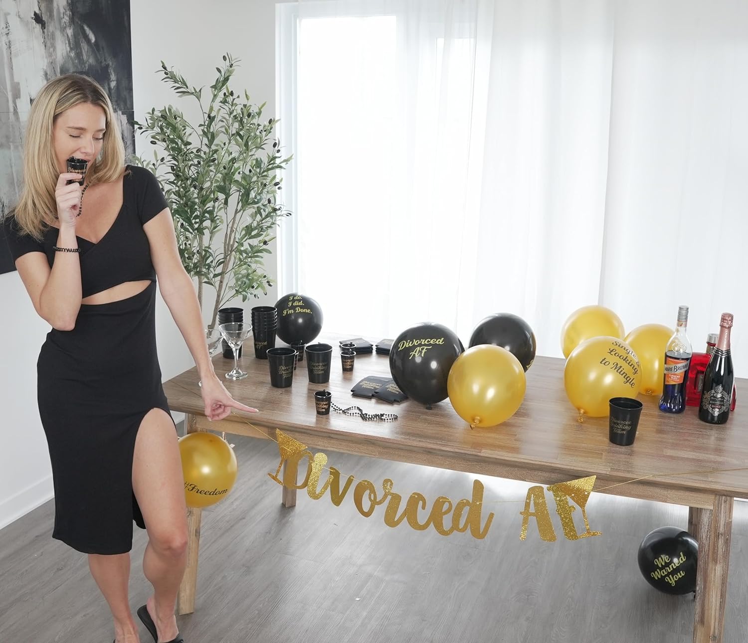 Divorce Party Decorations - 30 Piece Kit Includes: Gold "Divorced AF" Banner, 16 Funny Divorcee Balloons, 10 Hilarious Cups, Just Divorced" Sash, 2 Gold Foil Curtains | Women Men Decor Supplies Gifts