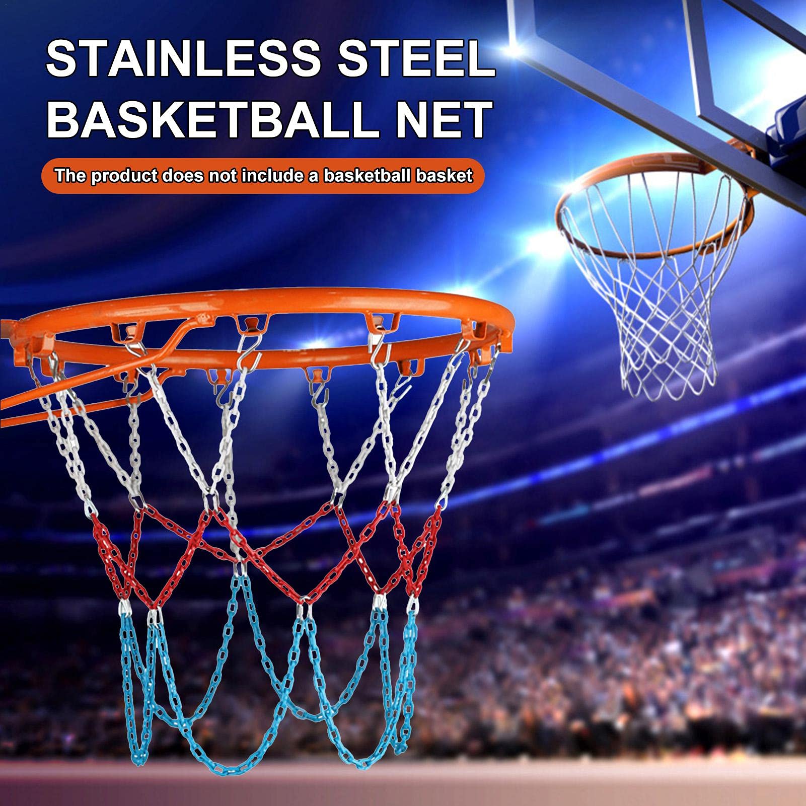 Rete da pallacanestro, resistente e durevole, in acciaio zincato, per tutti i tipi di canestro, rete da basket in acciaio inox, per interni ed esterni