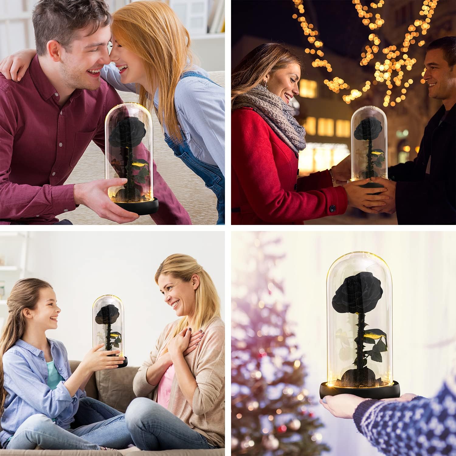 Gift for Women Forever Preserved Rose in Glass Dome with Light, Women Gifts Eternal Beauty Rose Romantic Gift for Her,Mothers Day,Valentines Day,Birthday,Christmas,Anniversary (Black) - Image 5