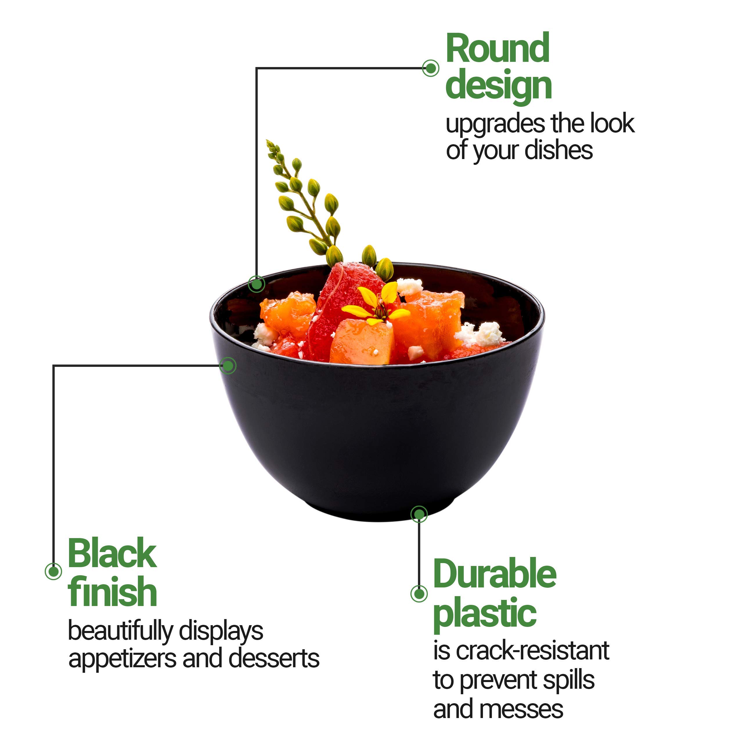 Restaurantware 4 Ounce Disposable Bowls, 100 Round Appetizer Cups - For Mouse, Puddings, Snacks, Condiments, Samples, And Tastings, Black Plastic Mini Dessert Cups, Recyclable - Restaurantware
