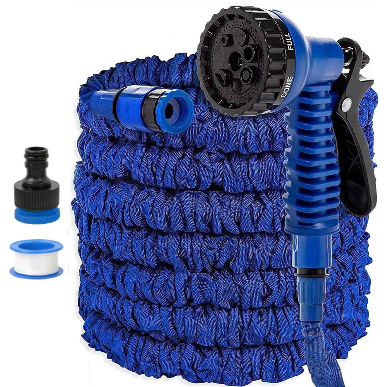 QSZTJJ 25ft/50ft/75ft/100ft/125ft Expandable Garden Hose Pipe, Garden Hose Pipe Expandable Garden Hose with 3/4", 1/2" Fittings,Garden Hose with 7 Function Spray Nozzle (125FT(37.5m),Blue)