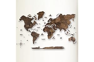 "Awesometik" 3D Wood World Map Wall Art Decor – Embark on a...