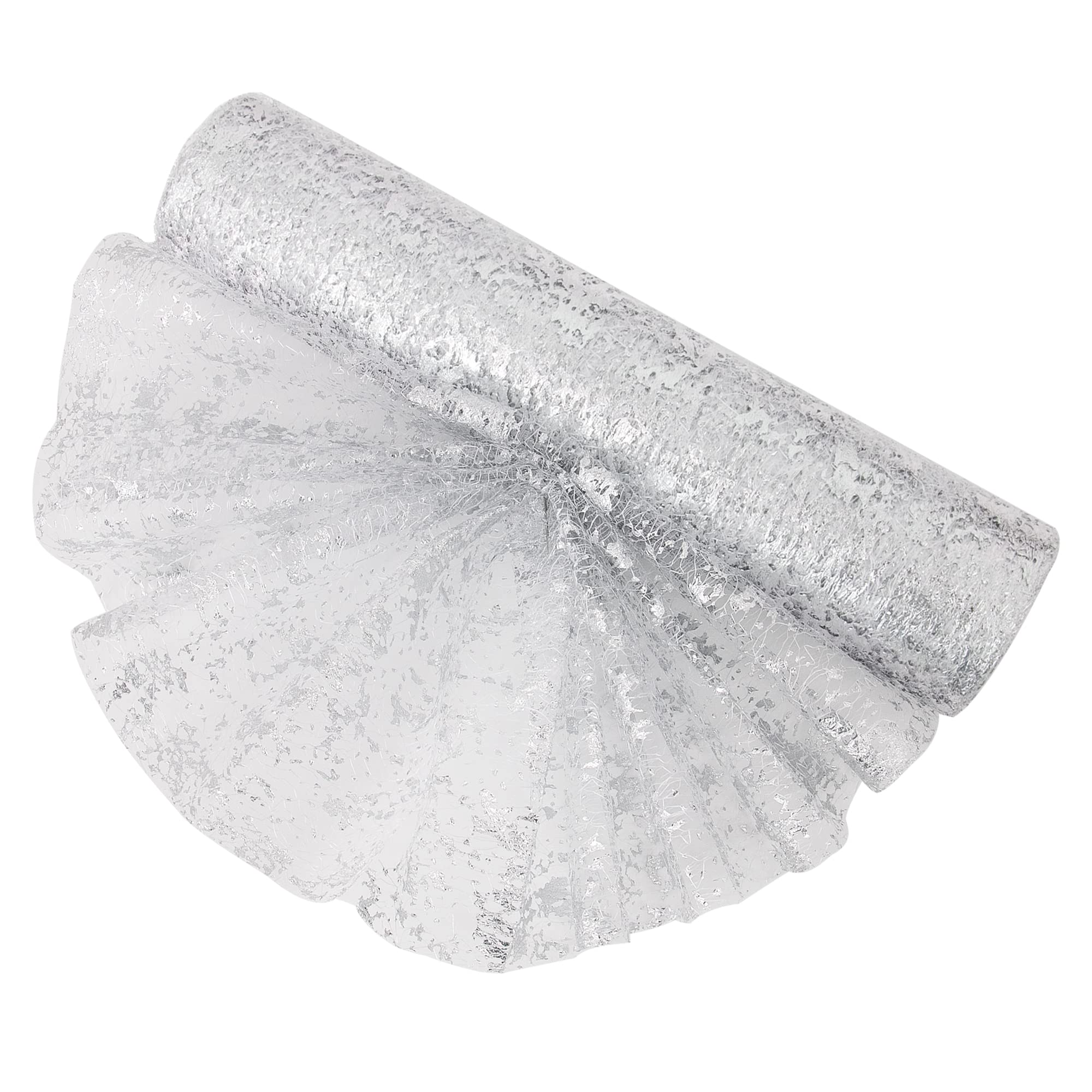 Time To Sparkle #01 Silver Table Runner With Gold Foil 29Cm X 26M Sparkling Tulle Roll Gift Floral Wrapping Paper Rolls Glitter Table Decoration For Holidays Wedding Parties And Everyday Decoration (Silver)