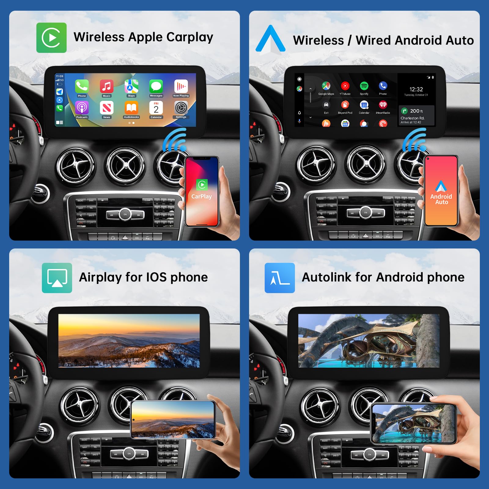 Road Top 12,3 Pollici Autoradio, CarPlay senza fili e Android Auto per Mercedes Benz A CLA GLA Classe W176 C117 X117 2013-2015 Anno con sistema NTG4.5/4.7, schermo tattile Stereo Auto con Mirrorlink