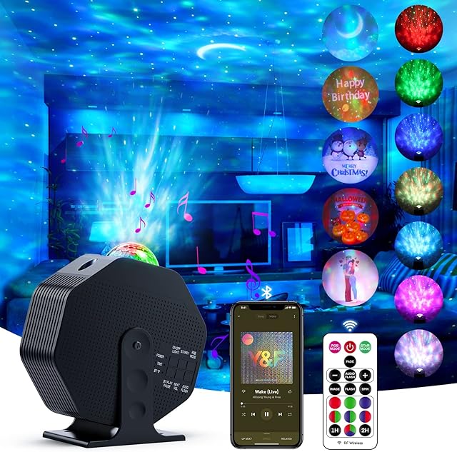 Star Projector Galaxy Projector with Music Speaker,Remote Control,270°Rotating Sleep Soothing Color Changing Lamp for Stage Bedroom Wedding Christmas