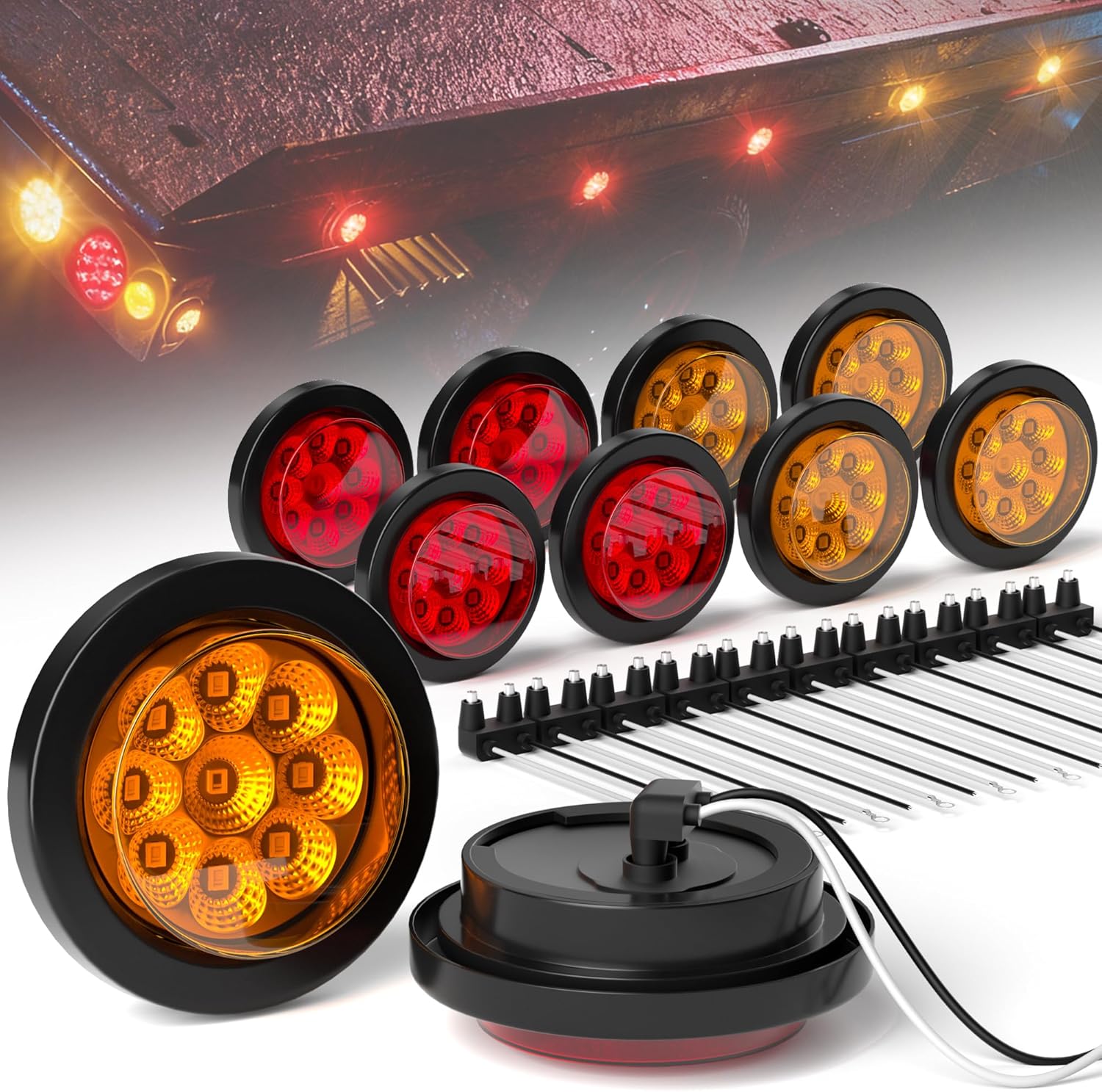 10-Pack 2 Inch LED Marker Lights, 5 Red + 5 Amber Flush Mount, Waterproof 12V Side Clearance Turn Signal Lights for Truck Trailer RV Camper