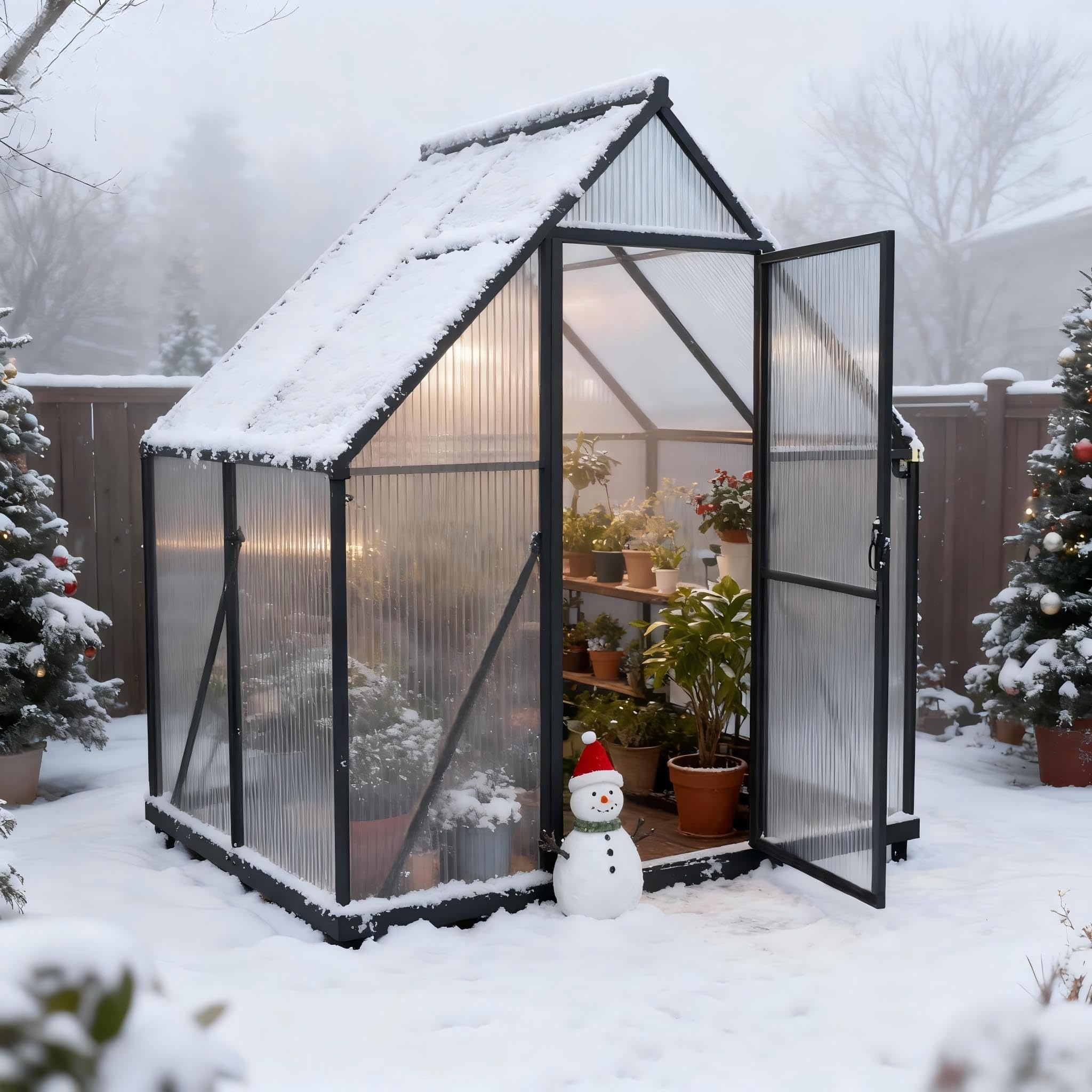 Aufun Premium Gewächshaus Aluminium, 2.25m² Gartengewächshäuser mit 6 cm Fundament und 4 mm PC Platte Treibhaus Tomatenhaus Gartenhaus UV beständig Wetterfest für den Garten, 125x180x195 cm