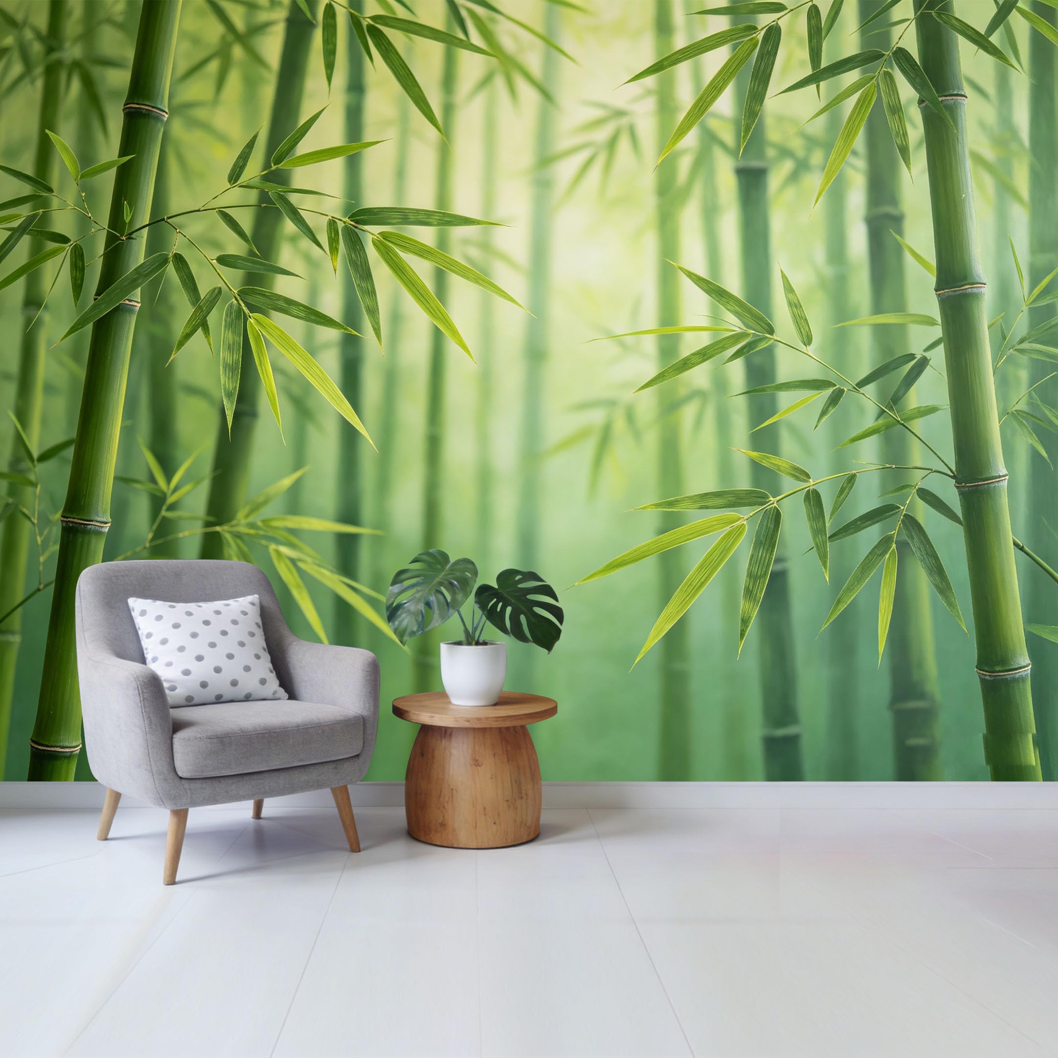 Qzlithotic Yq2605250230 Custom Size Wall Mural Zen Bamboo Forest Botanical Landscape Soft Green Light Selfadhesive Wall Fabric Removable Wallpaper For Home Office Decor