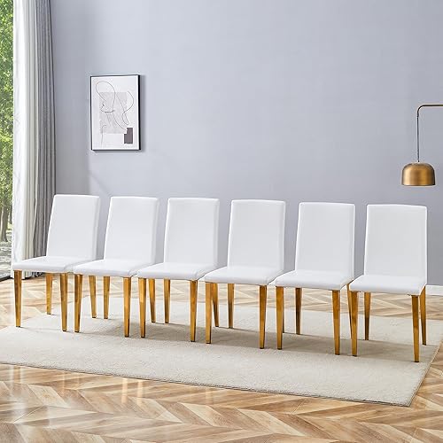 Miniatura 27 de Juego de 4 sillas de comedor blancas, piel sintética con patas de metal cromadas, juego de 4 sillas de cocina sin brazos, carga máxima de 300