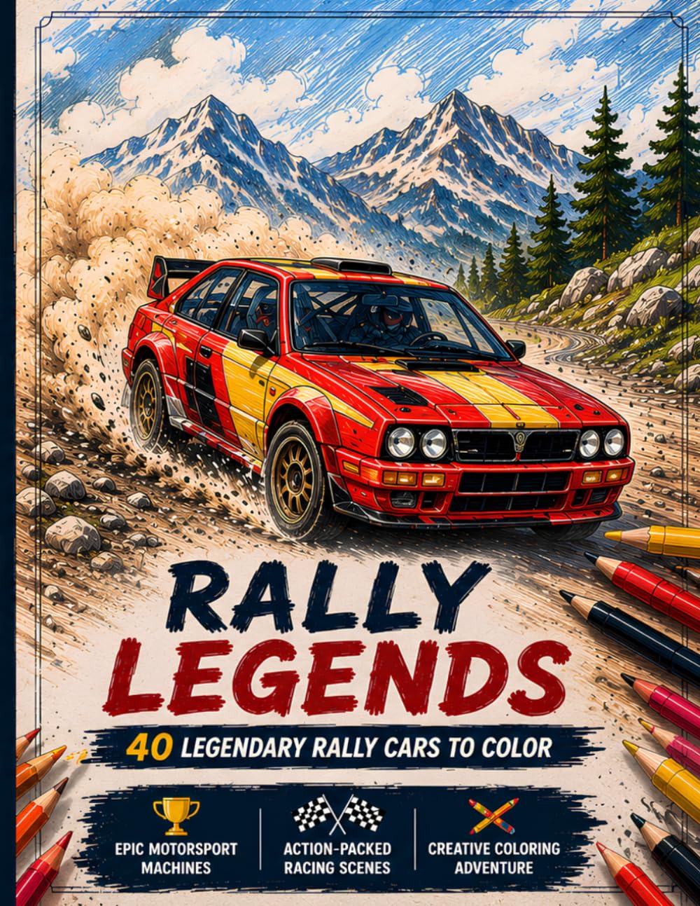 RALLY LEGENDS: 40 Legendary Rally Cars to Color – Classic Motorsport Machines, Epic Racing Scenes and Action-Packed Adventures