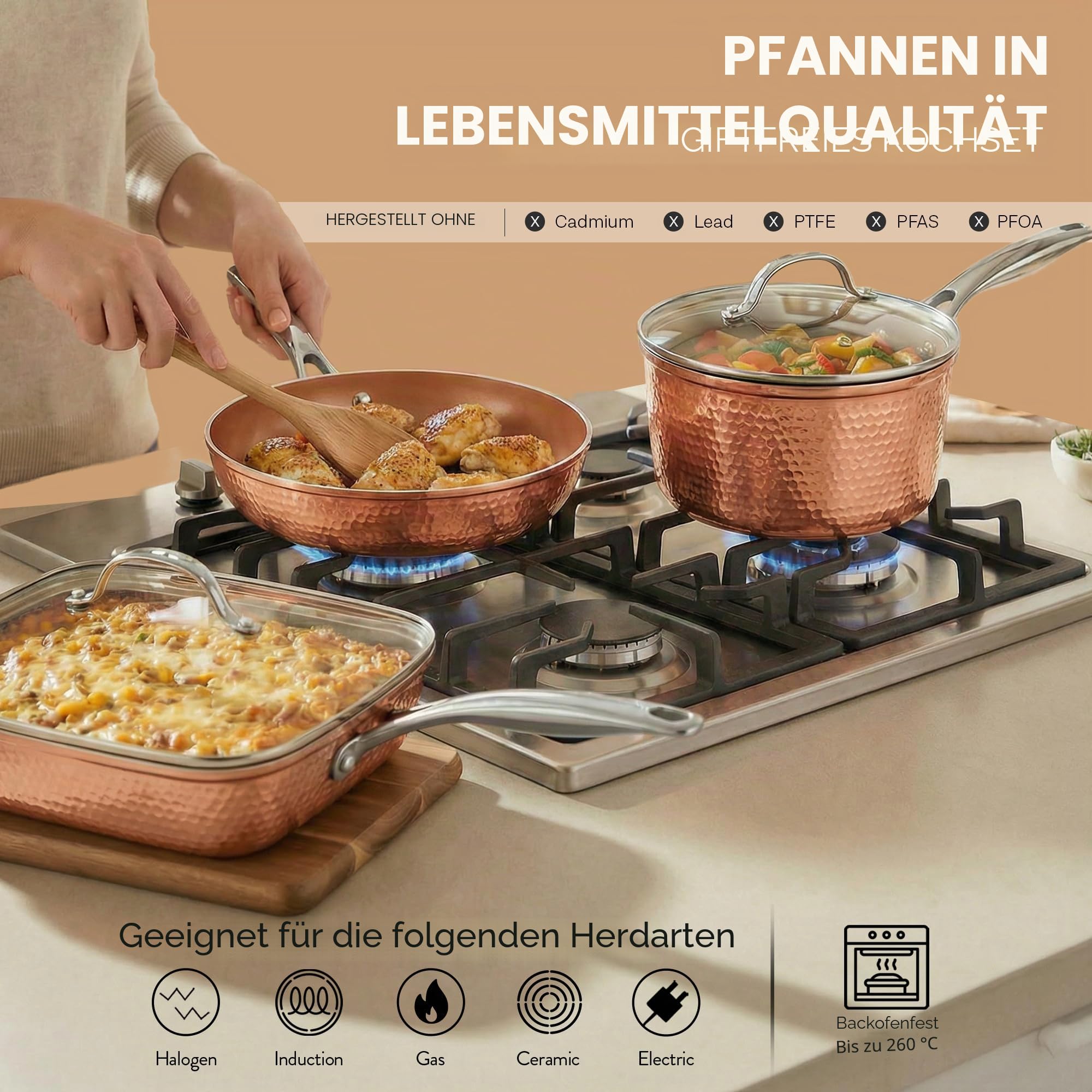 Gotham Steel Hammered Copper Collection - 20-teiliges Premium-Kochgeschirr- und Backgeschirr-Set mit Antihaft-Kupferbeschichtung, inklusive Bratpfannen