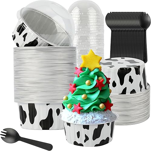 Miniatura 92 de 50 moldes para hornear con tapas, mini moldes de aluminio de 4 onzas con tapas, moldes desechables, moldes individuales para tartas, forros